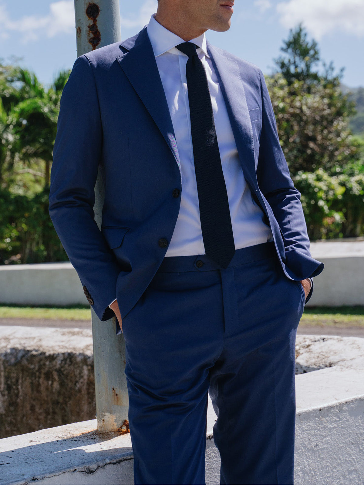 Mid Blue Stretch Cotton Trouser - LUCKY LAST