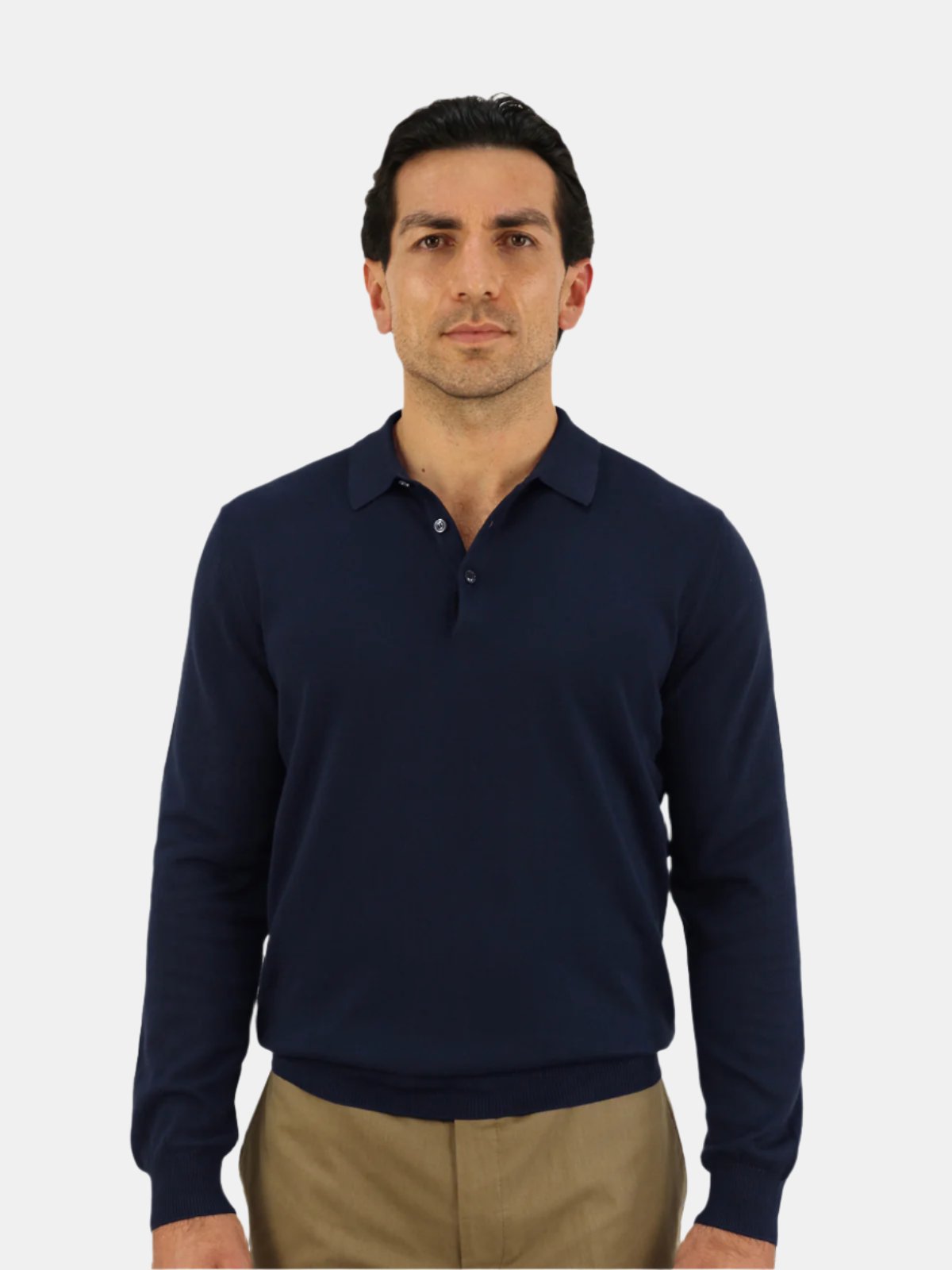 Vico Ribbed Long Sleeve Polo Cotton - Midnight