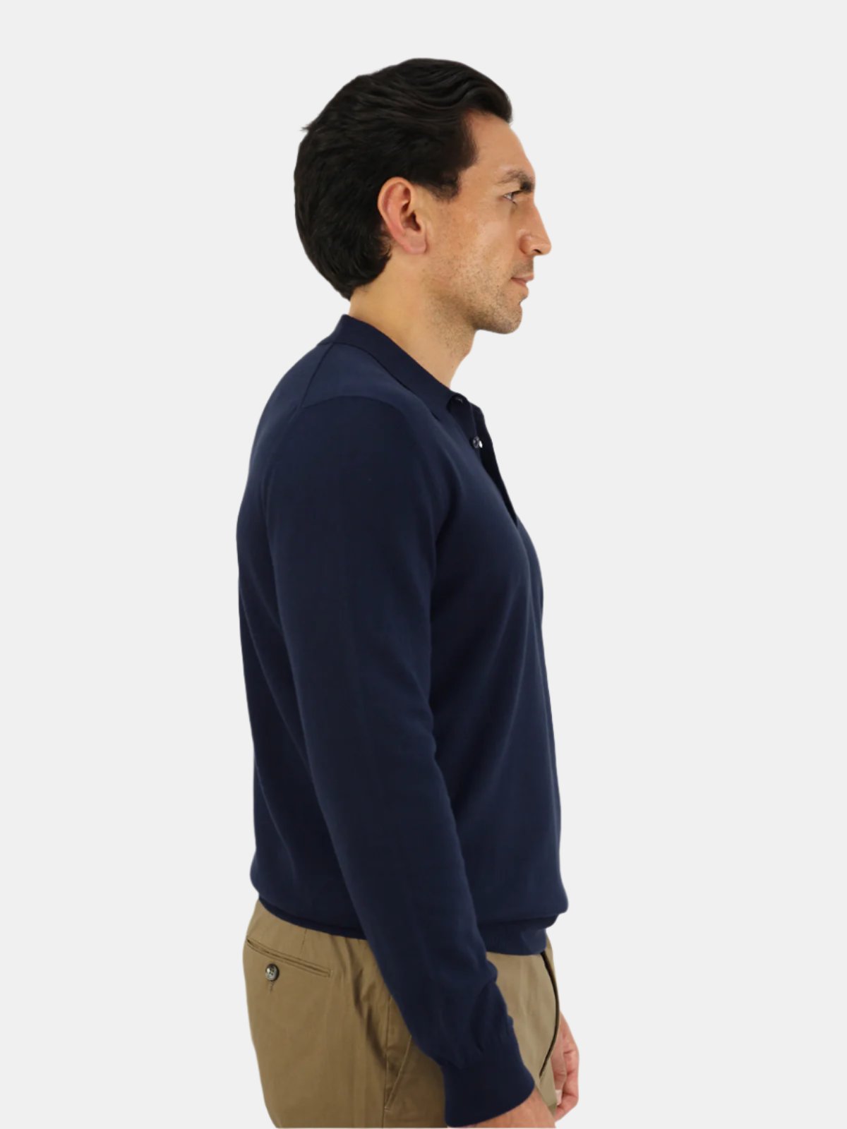 Vico Ribbed Long Sleeve Polo Cotton - Midnight