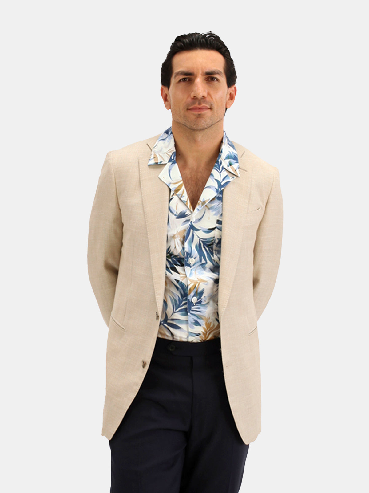 Pienza Blazer Wool Silk & Linen Hopsack - Barley