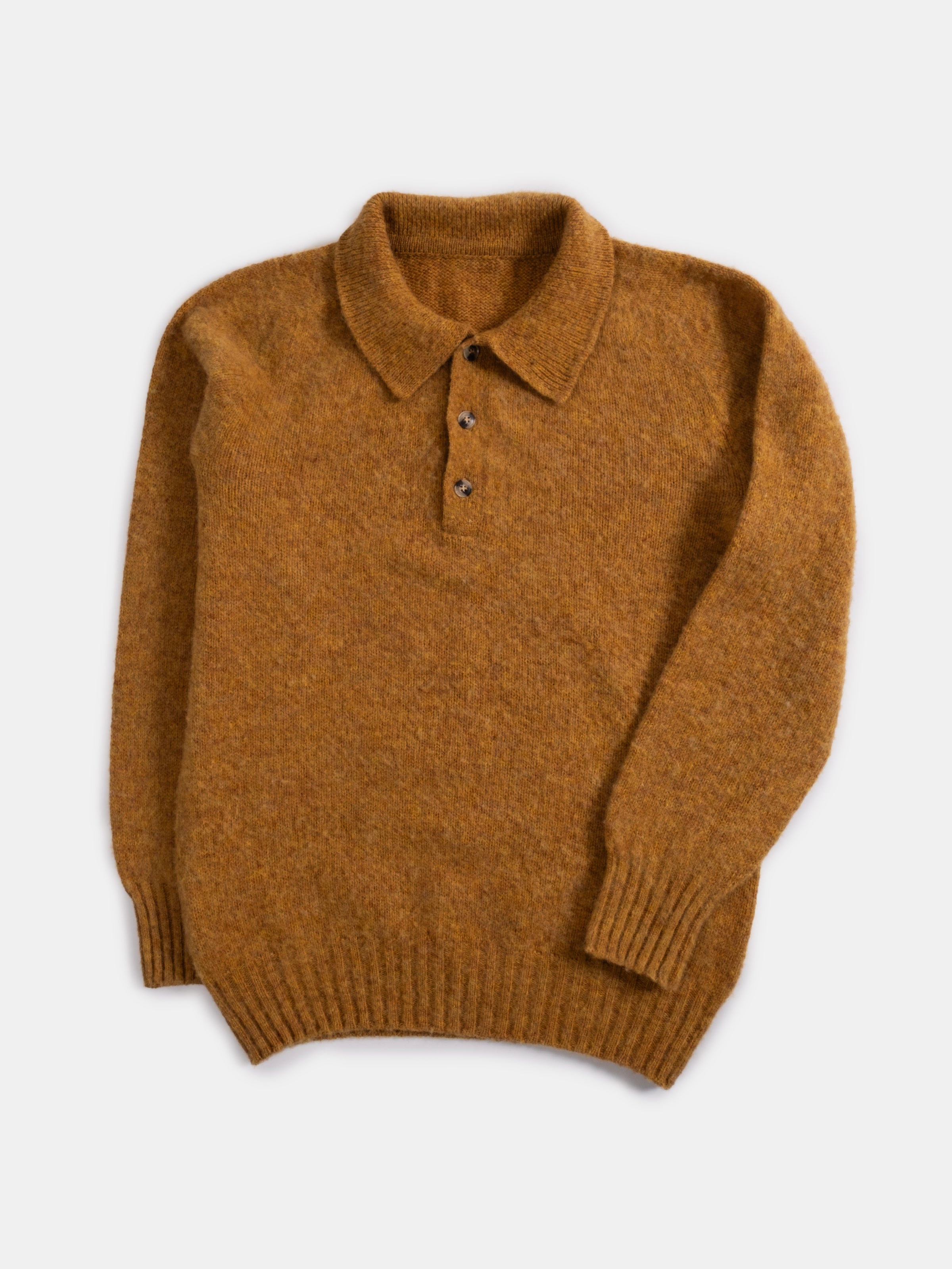 Heavy Gauge Shetland Polo - Cumin