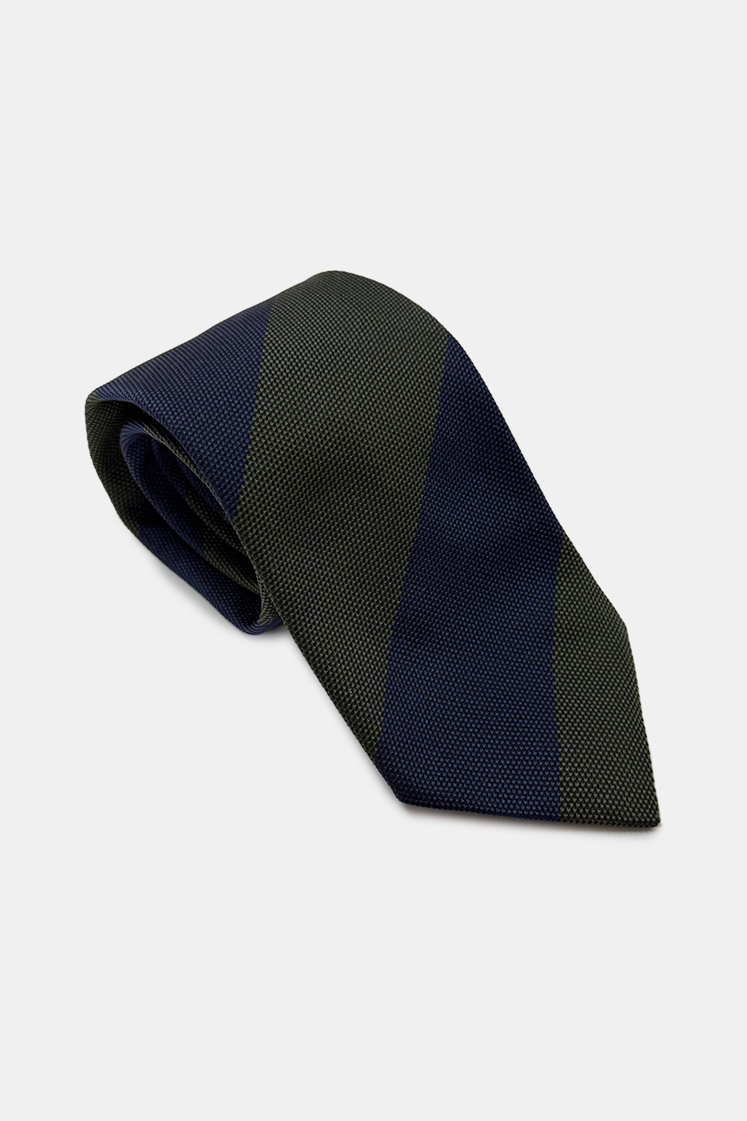 Cotton Silk Tie - Navy & Green Bold Stripe