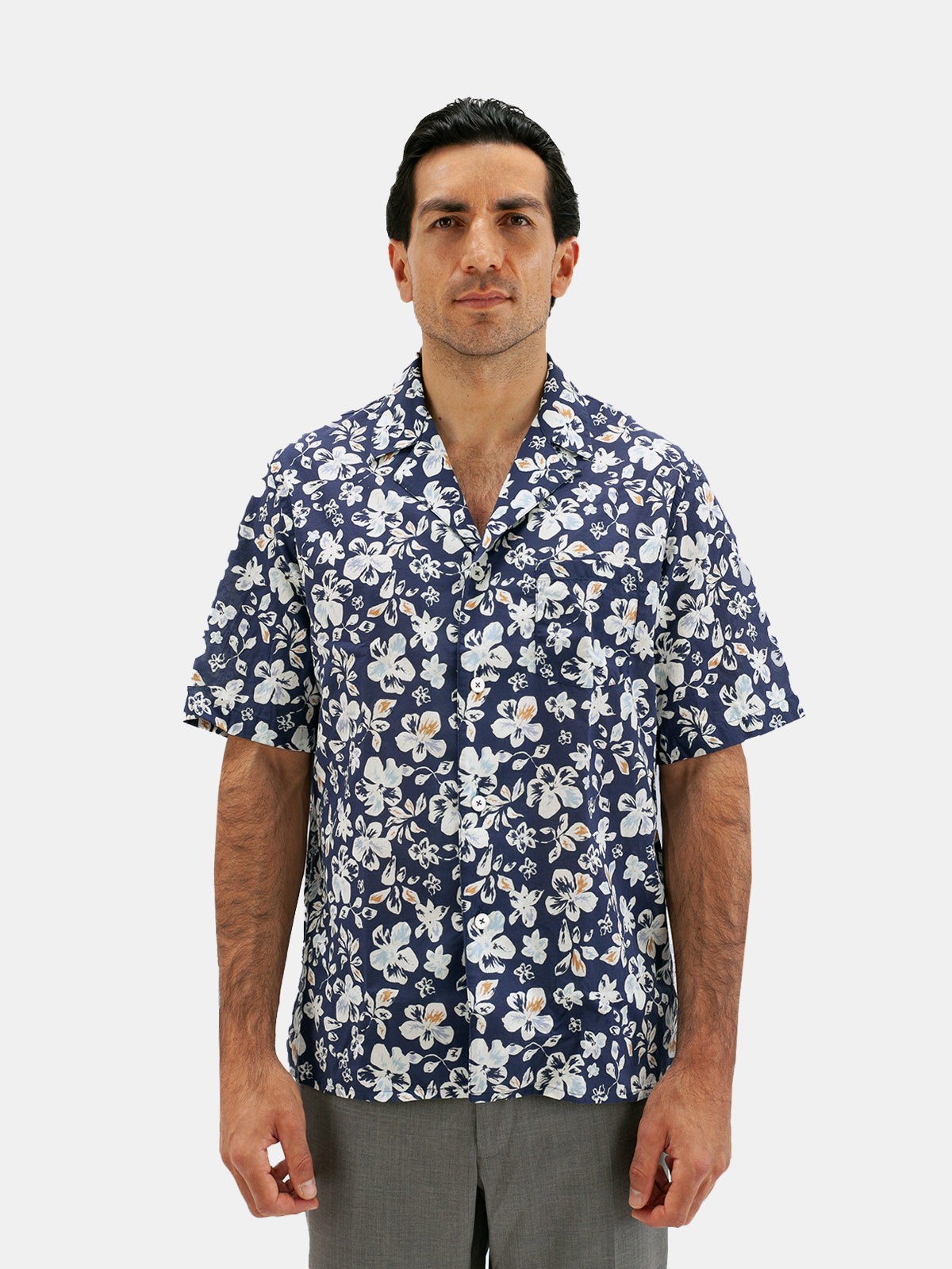 Printed Short Sleeve Shirt - Navy Hibiscus Lucky Last