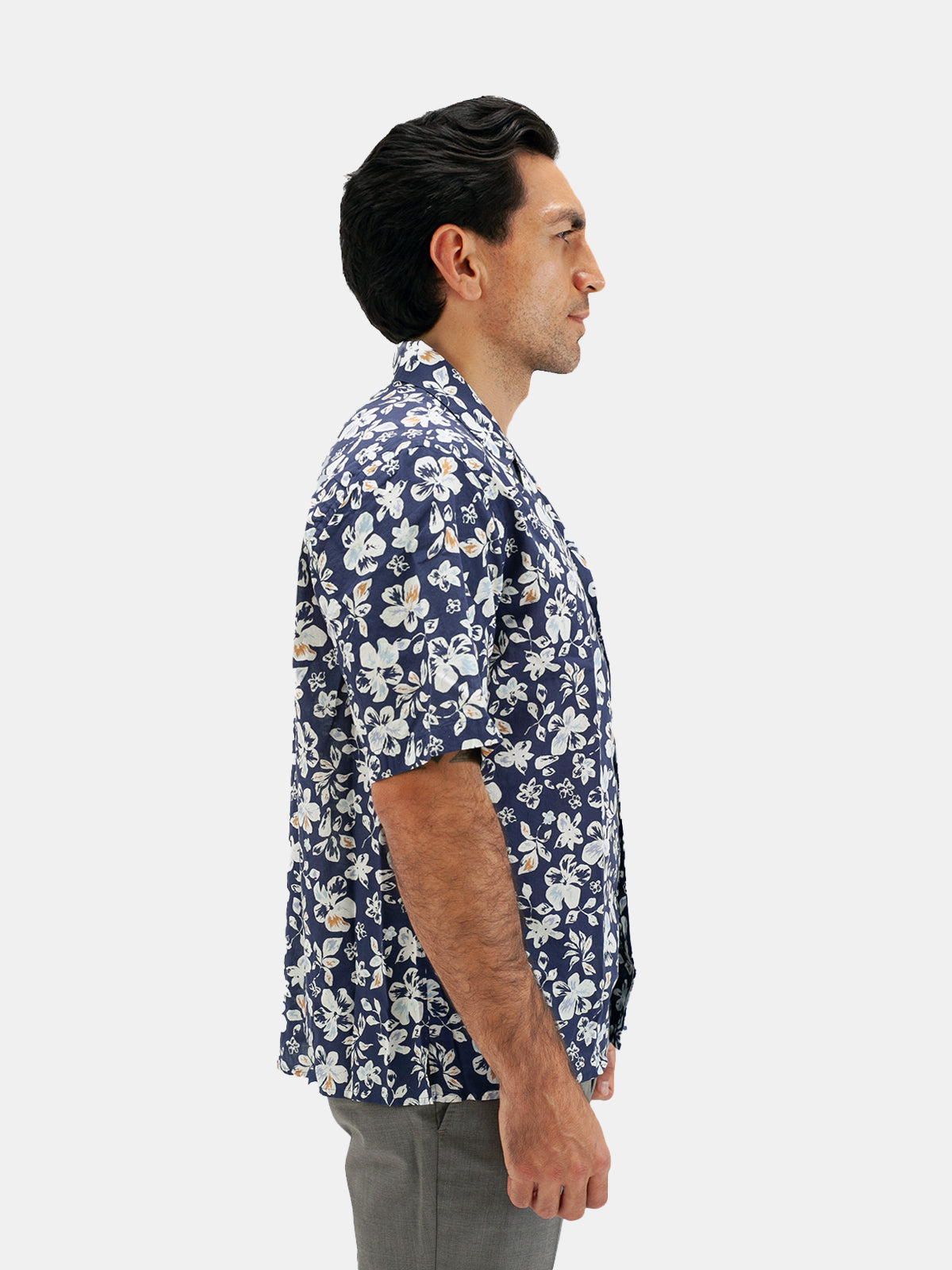 Printed Short Sleeve Shirt - Navy Hibiscus Lucky Last