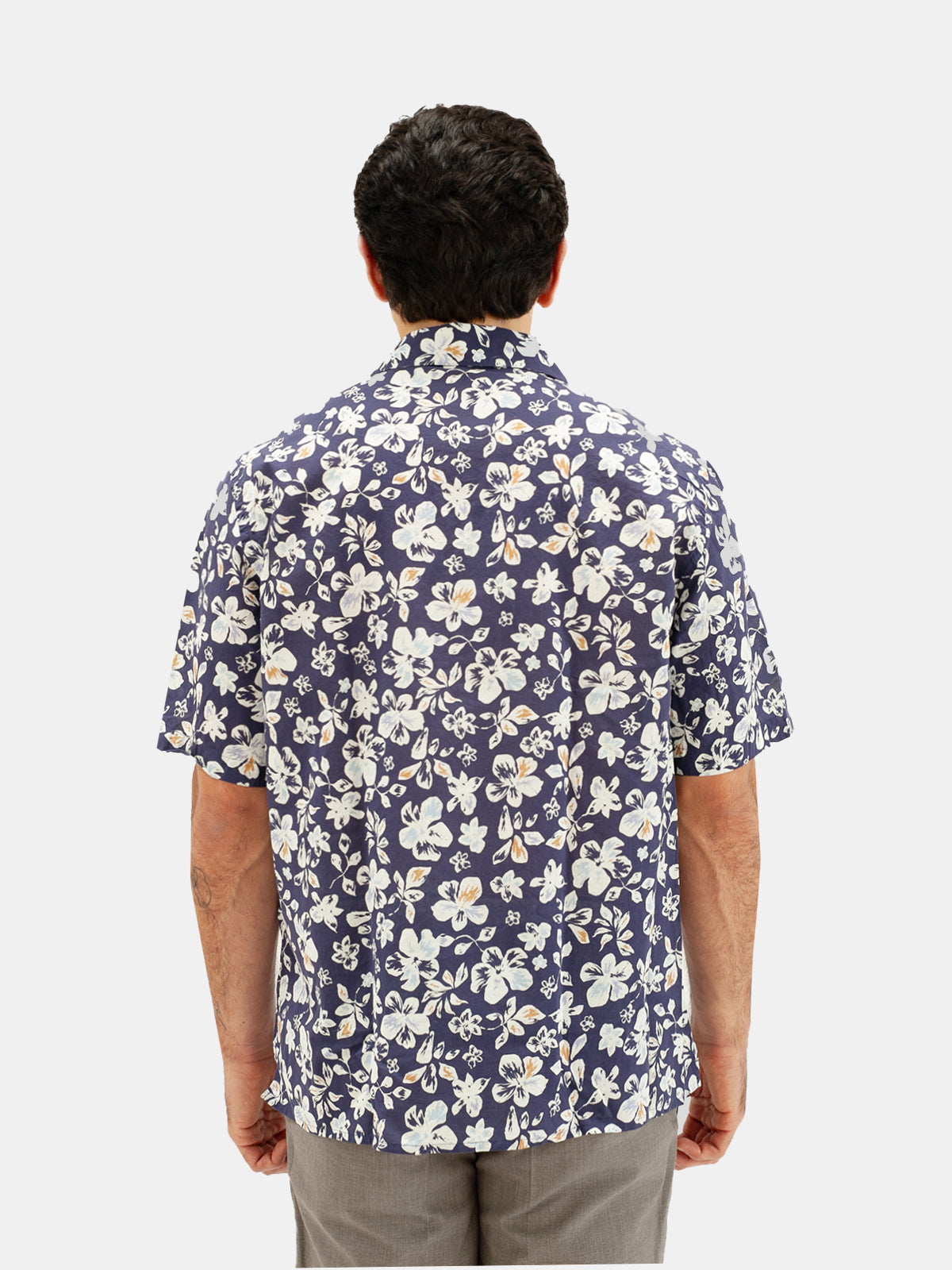Printed Short Sleeve Shirt - Navy Hibiscus Lucky Last