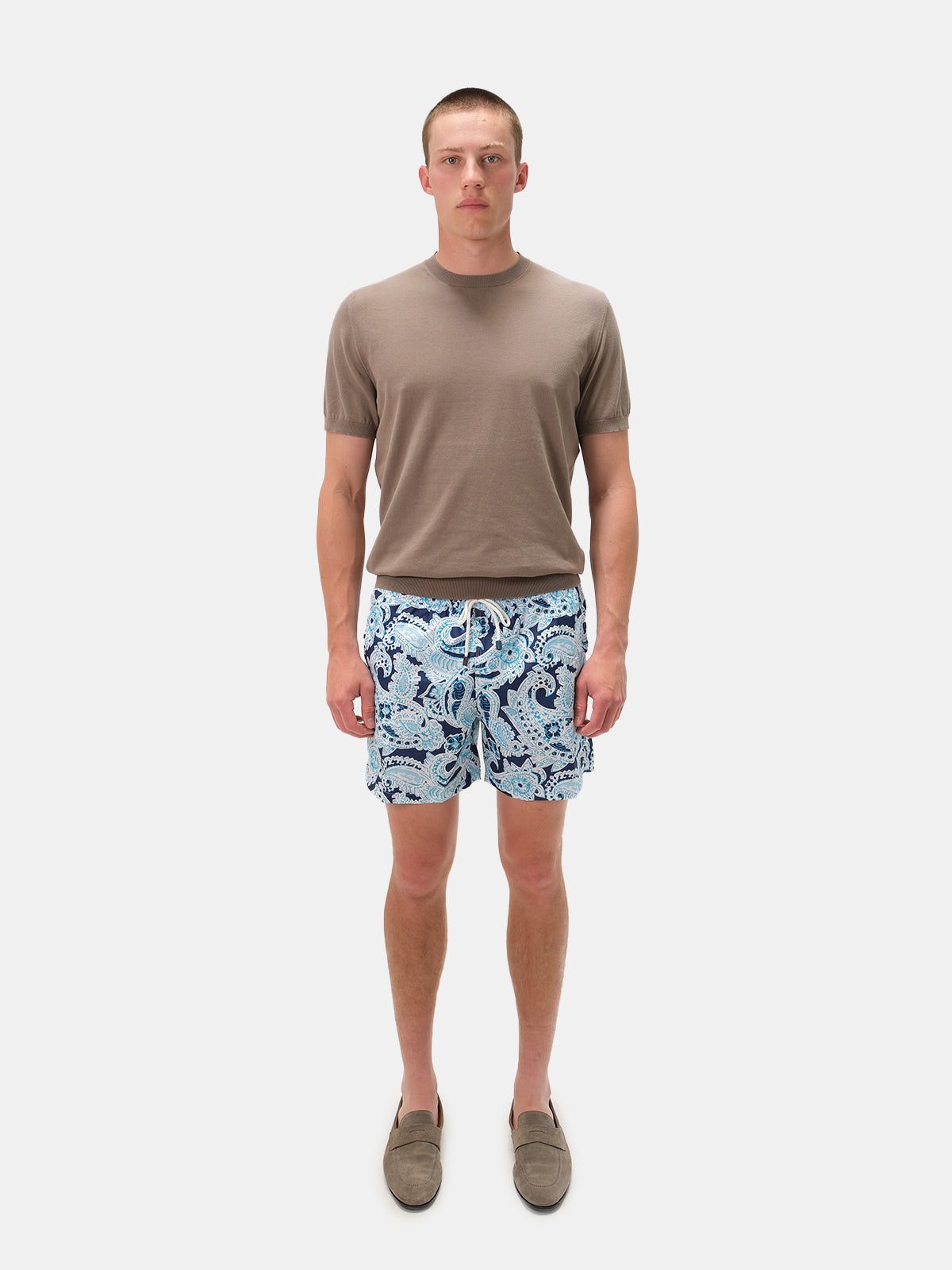 Navy Macro Paisley Printed Swim Shorts