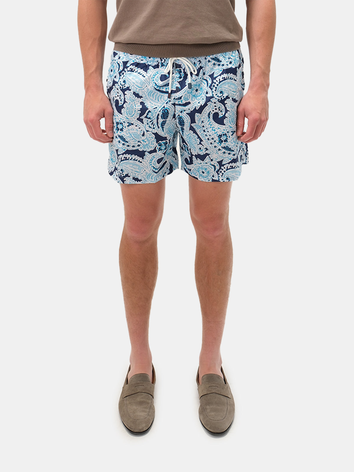 Navy Macro Paisley Printed Swim Shorts