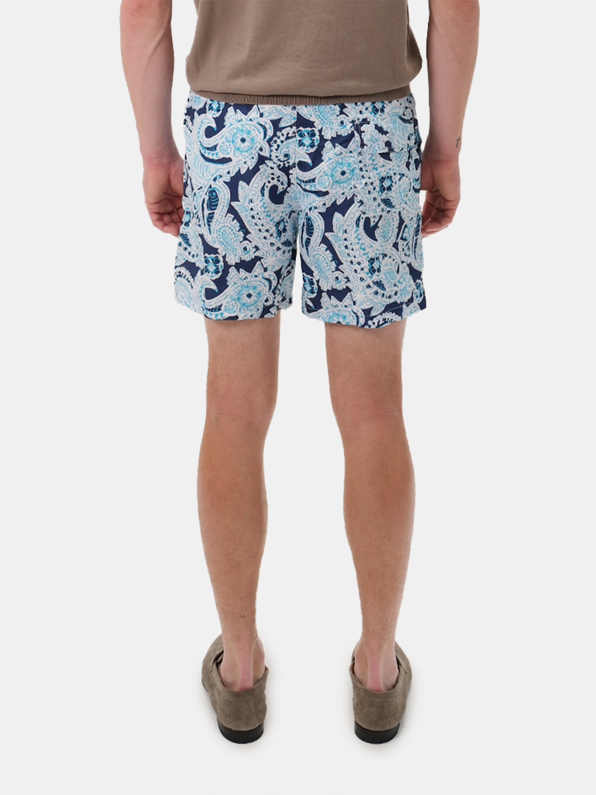 Navy Macro Paisley Printed Swim Shorts