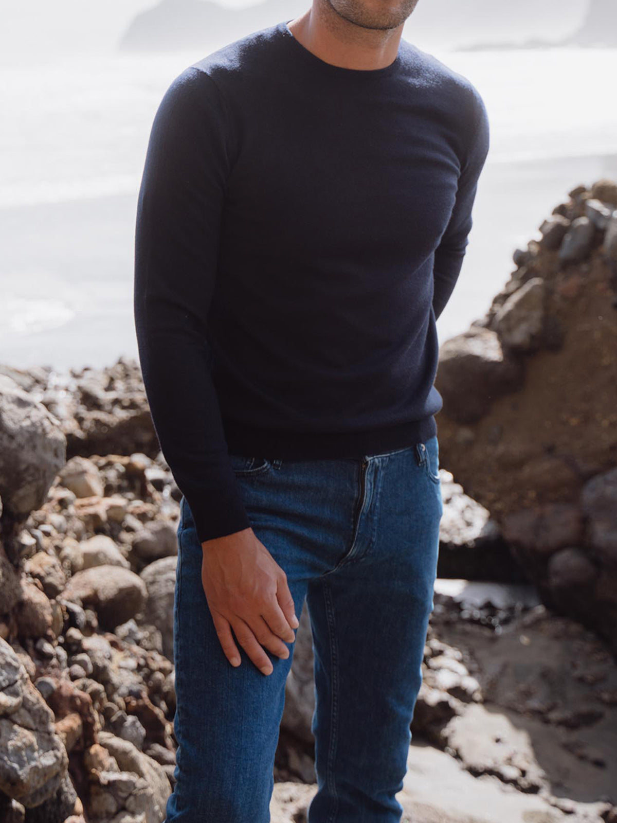 Navy Merino Wool Crew Neck Sweater
