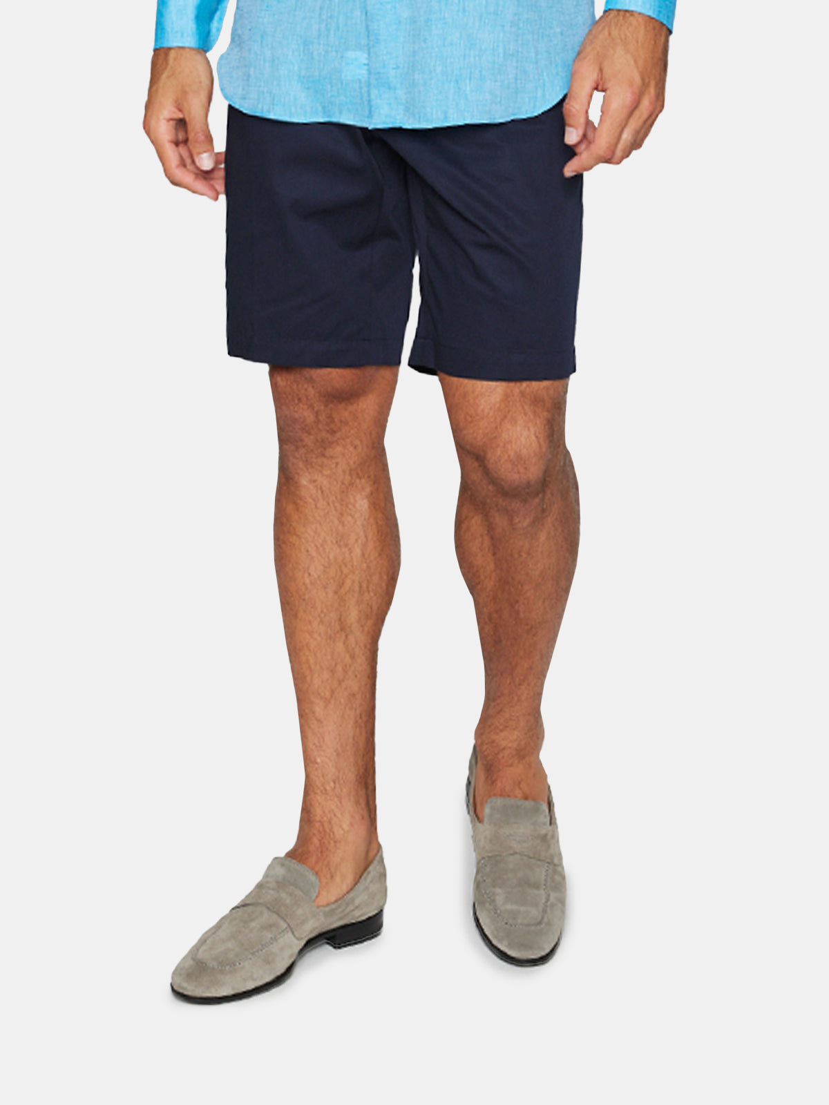 Summer Pleated Cotton Shorts - Navy