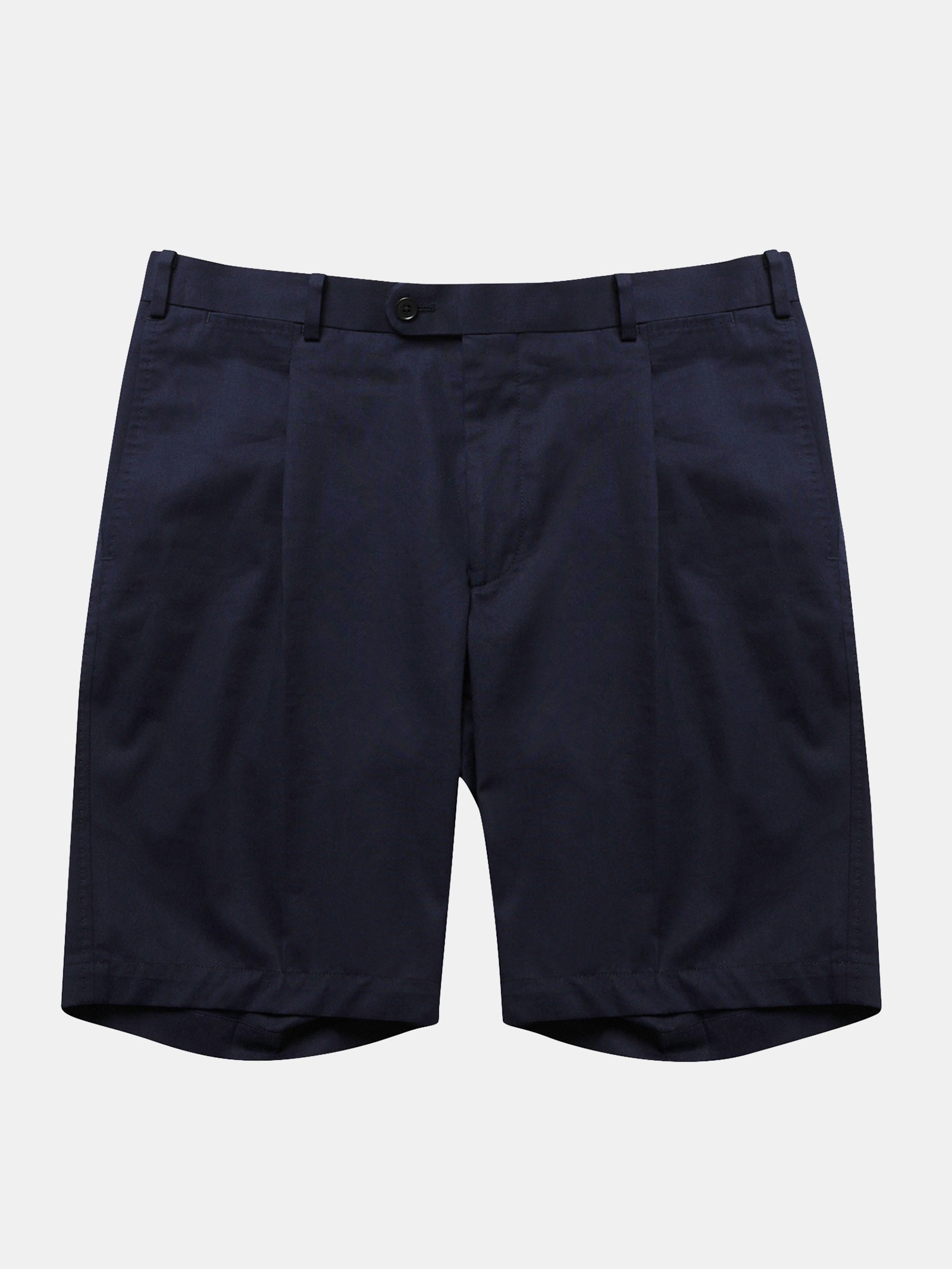 Summer Pleated Cotton Shorts - Navy