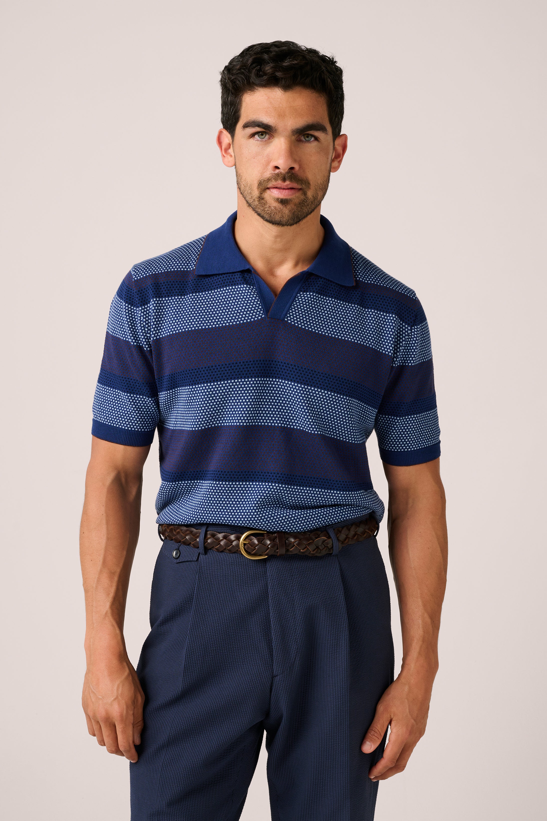 Christian Kimber Otway Short-Sleeved Polo - Sky Stripe