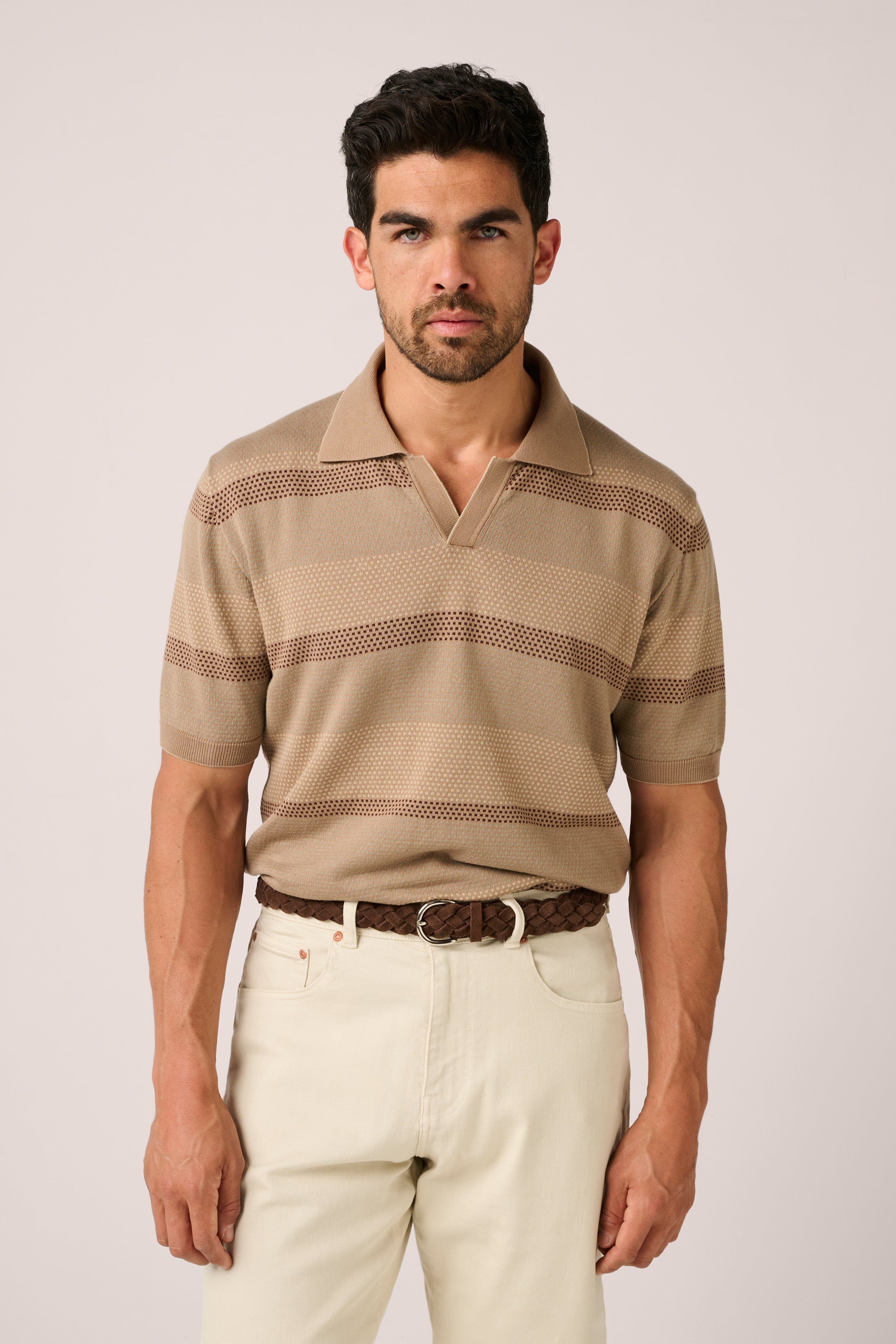 Christian Kimber Otway Short-Sleeved Polo - Sand Stripe