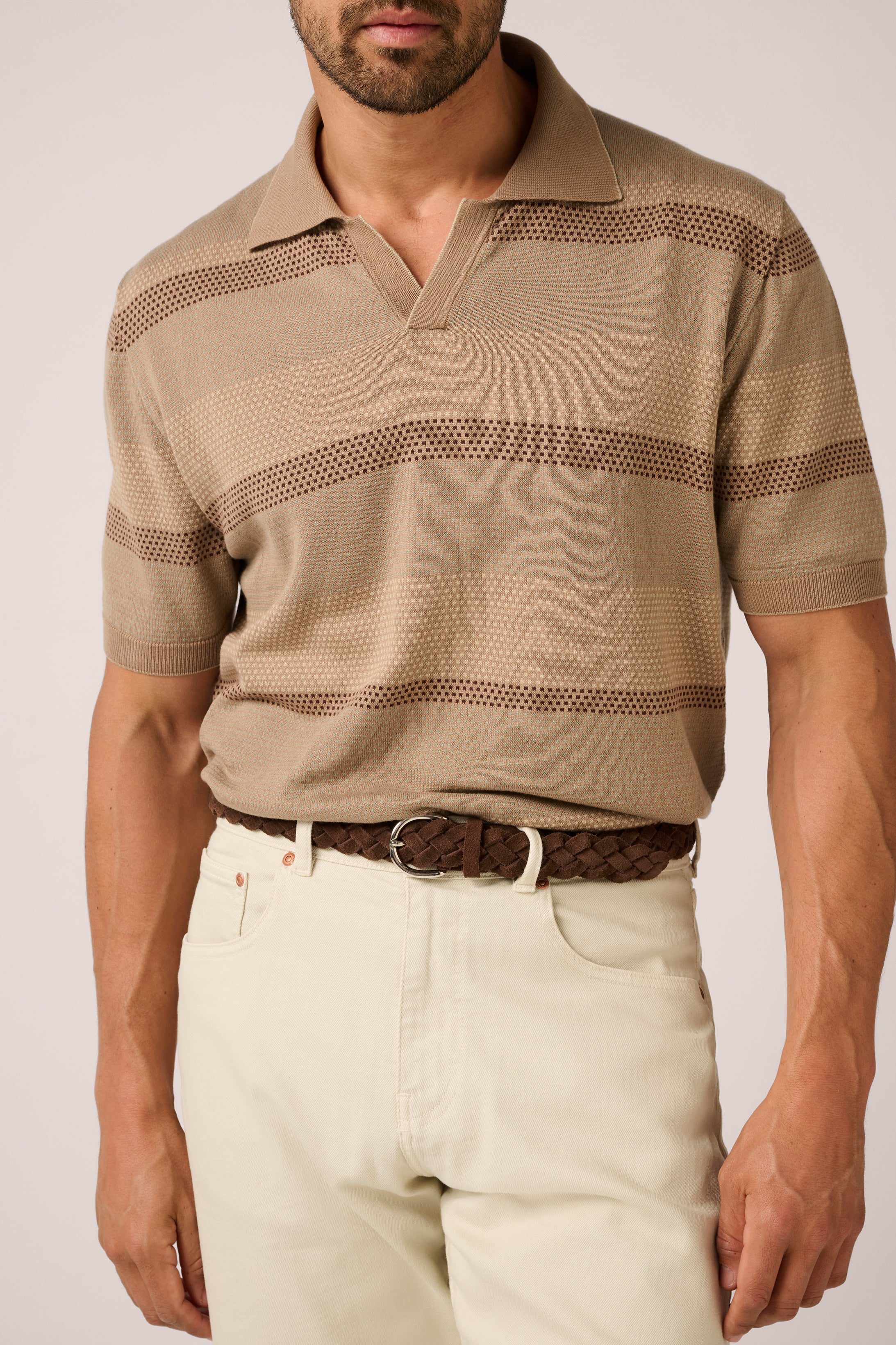 Christian Kimber Otway Short-Sleeved Polo - Sand Stripe