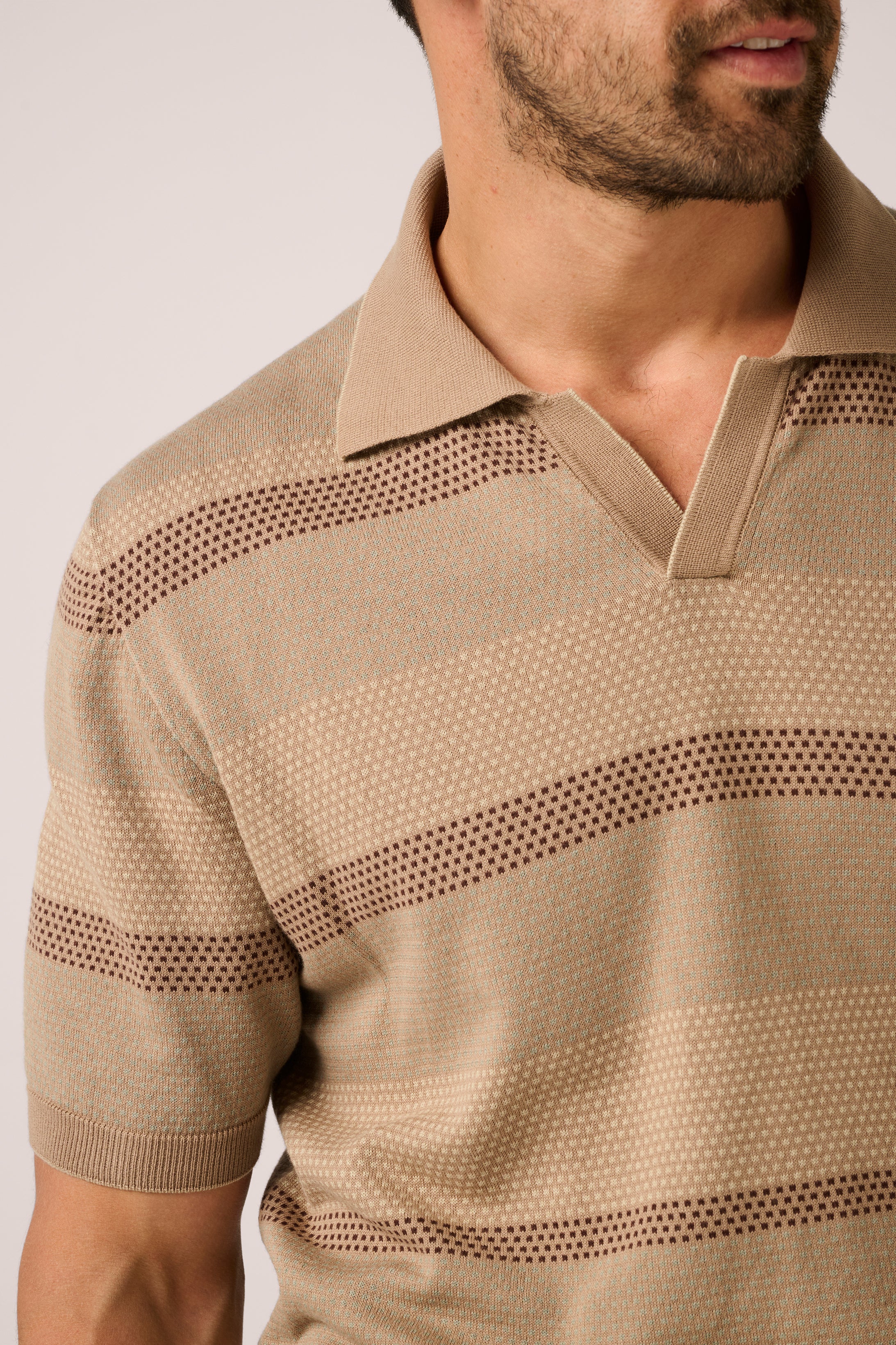 Christian Kimber Otway Short-Sleeved Polo - Sand Stripe