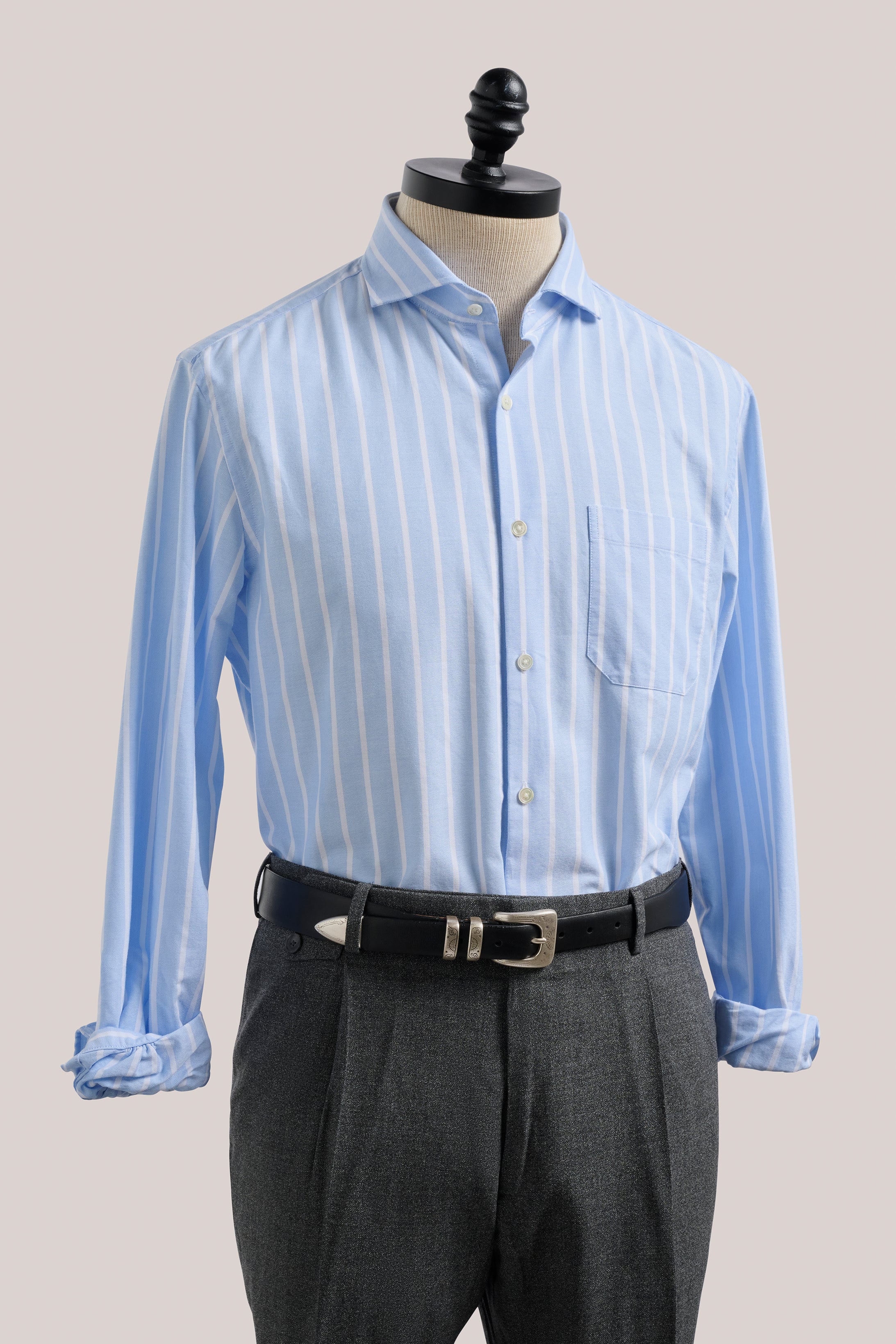 Christian Kimber Fenner Oxford Shirt - Sky Blue and White Stripe | 