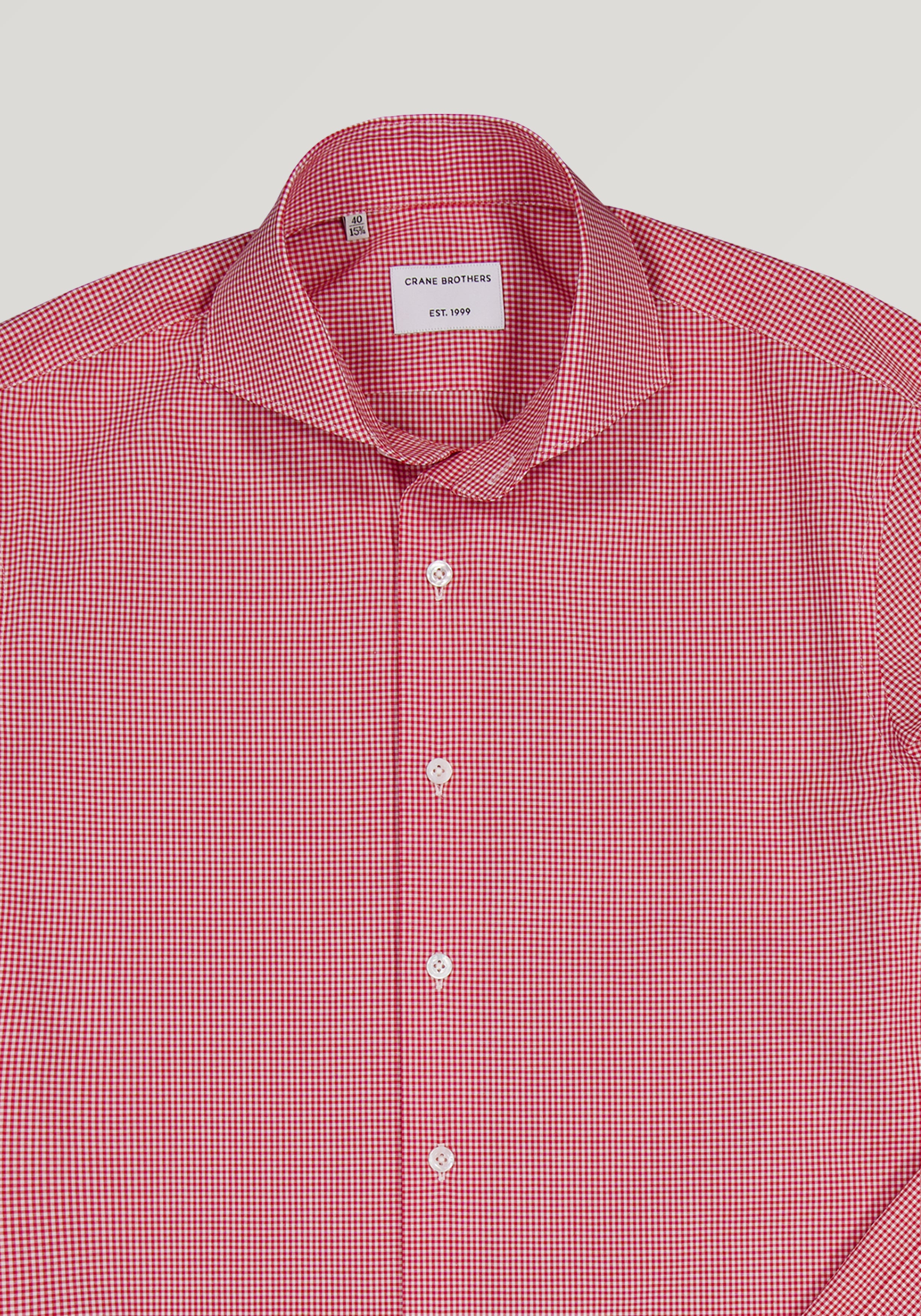 Poplin Gingham Micro-Check Shirt - Crimson