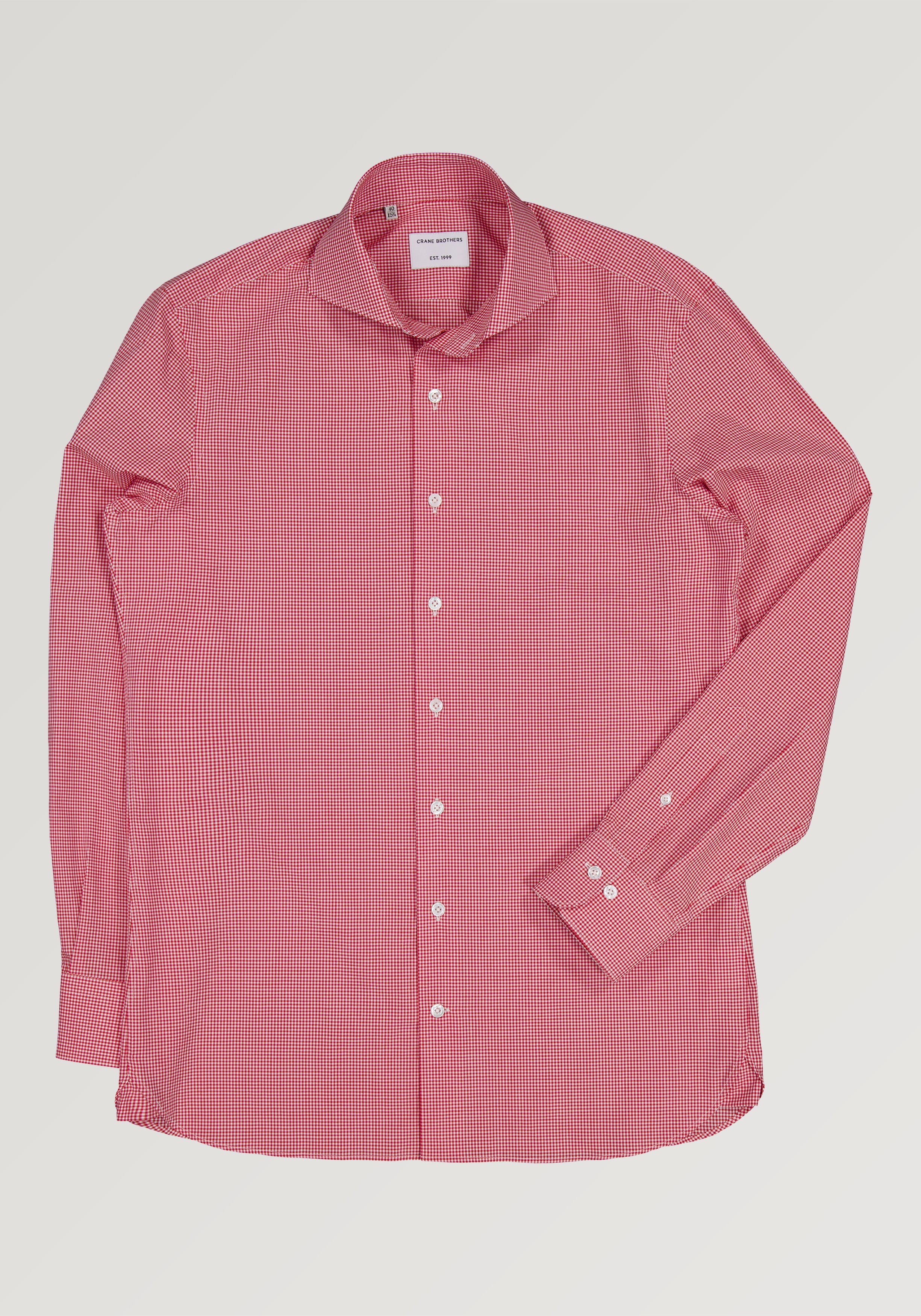 Poplin Gingham Micro-Check Shirt - Crimson