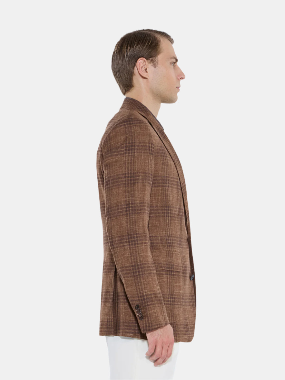 Rust Brown Wool Silk Linen Check Blazer Sample - LUCKY LAST
