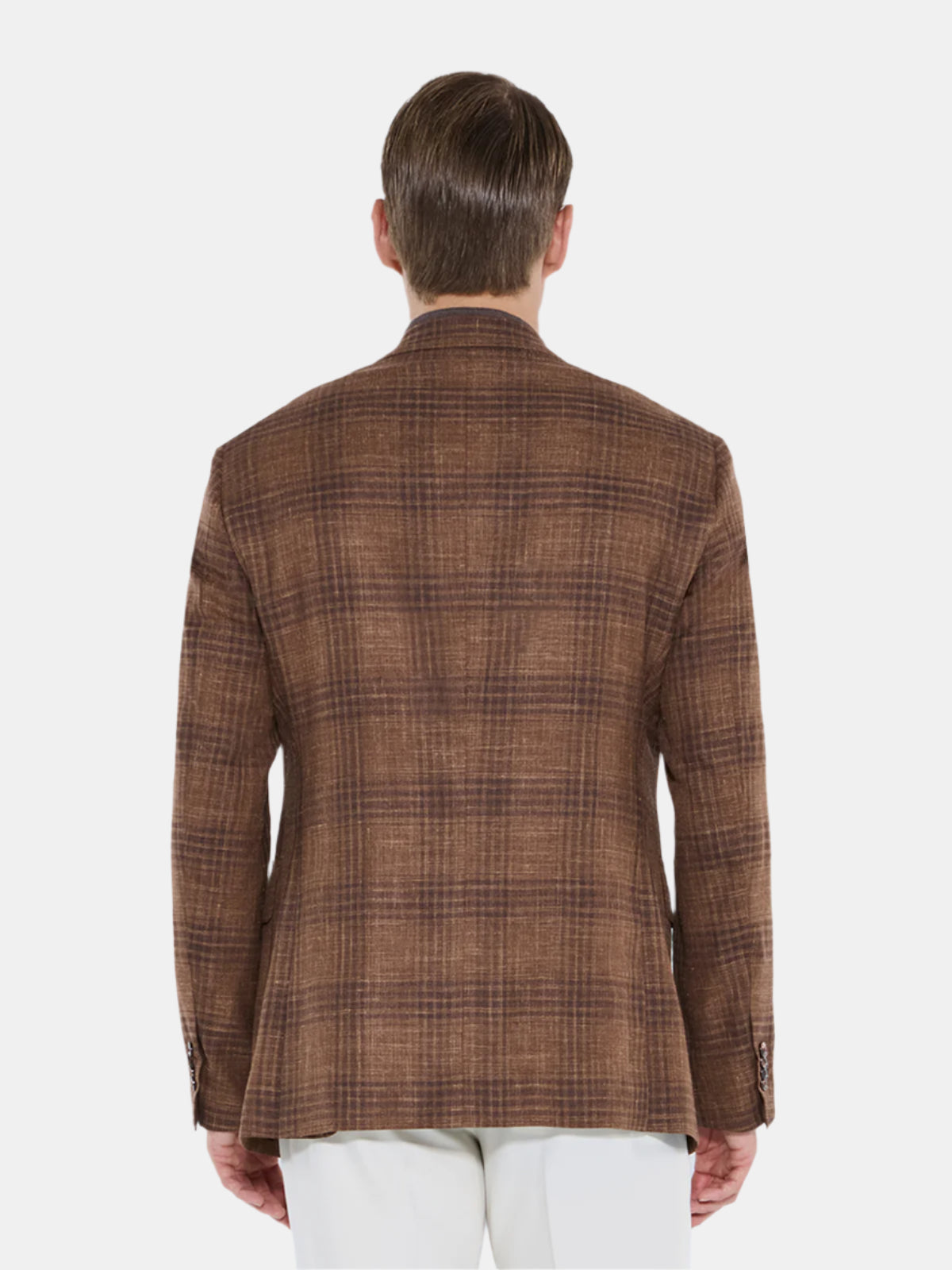 Rust Brown Wool Silk Linen Check Blazer Sample - LUCKY LAST