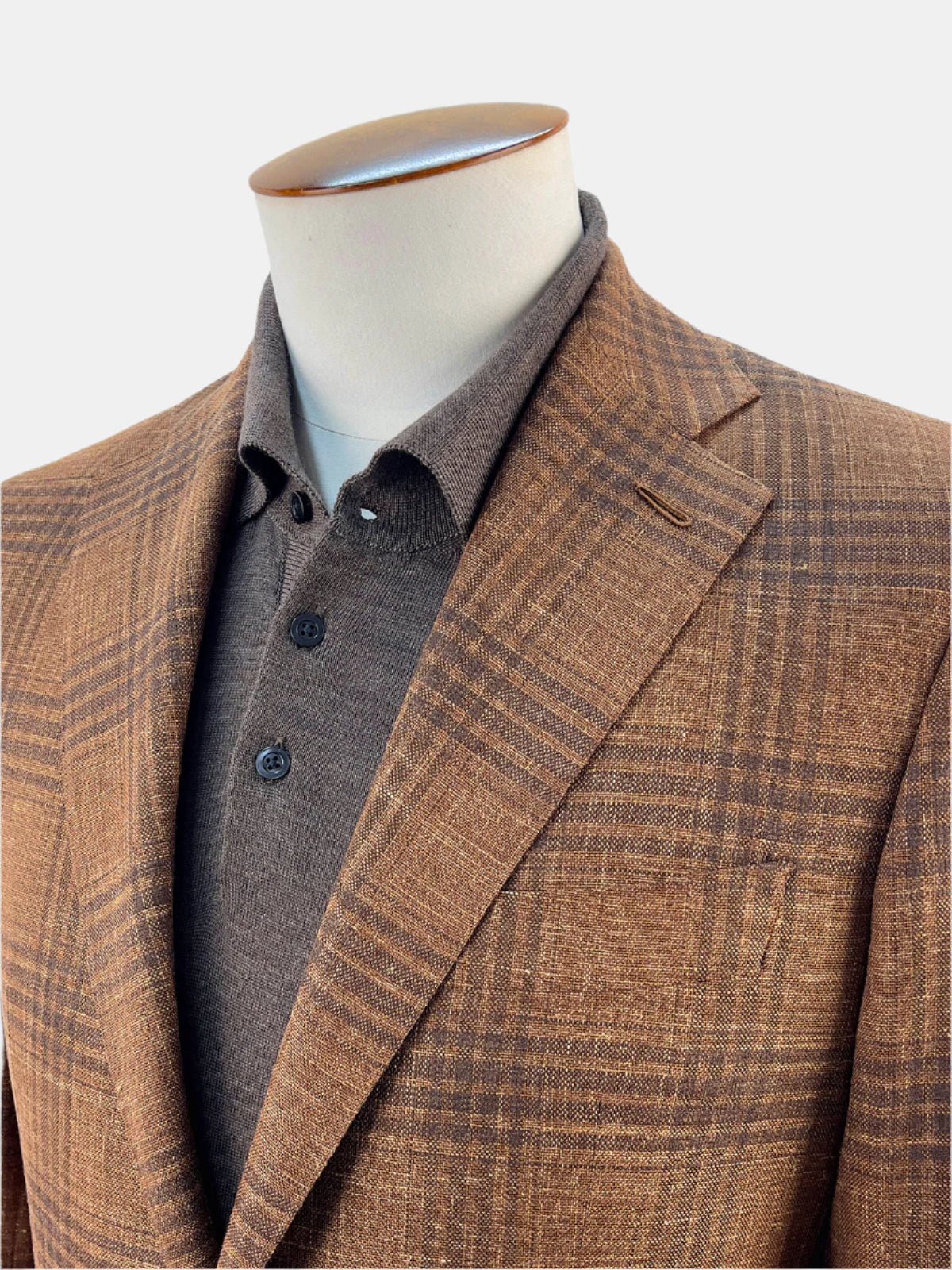 Rust Brown Wool Silk Linen Check Blazer Sample - LUCKY LAST