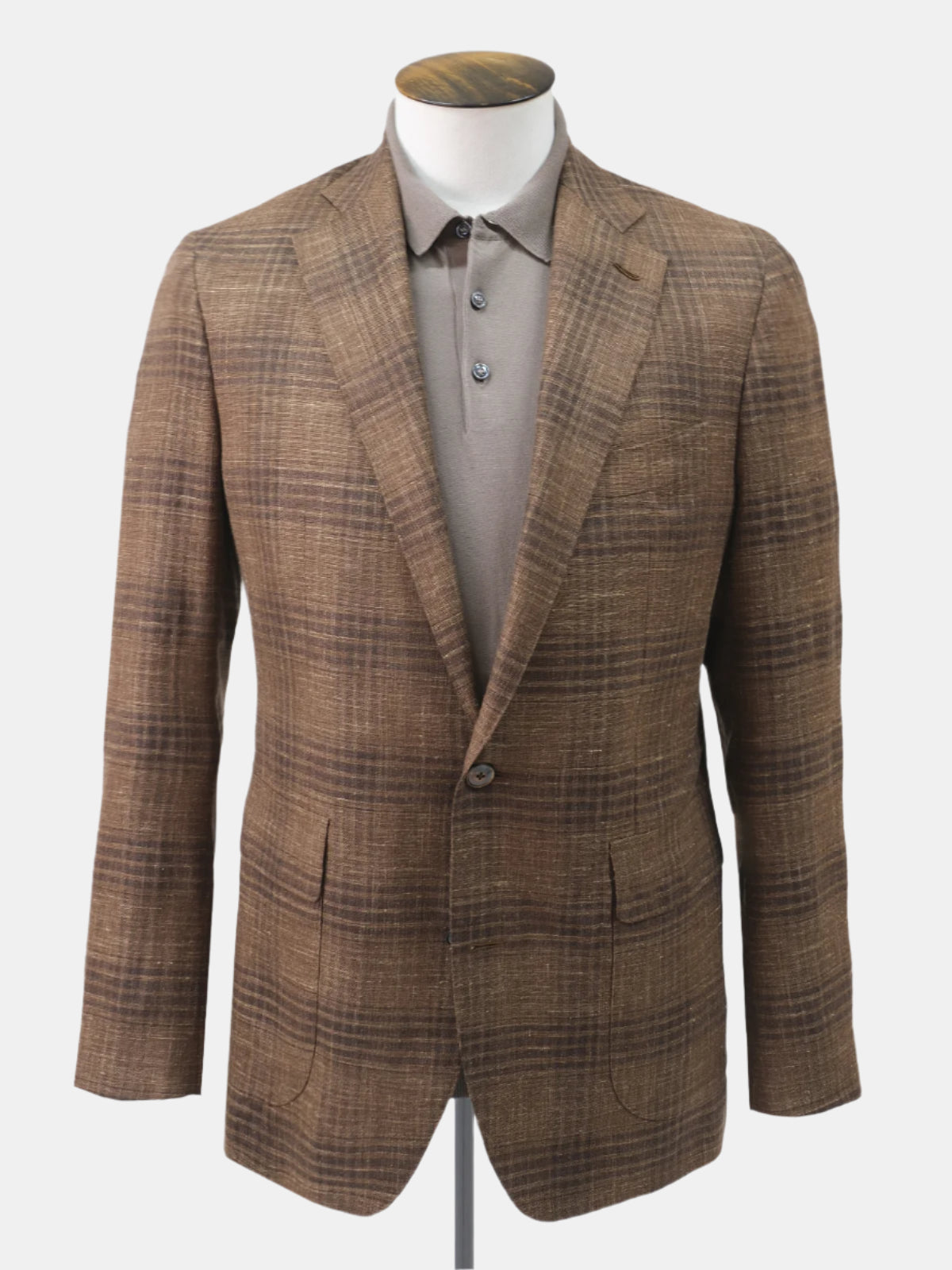 Rust Brown Wool Silk Linen Check Blazer Sample - LUCKY LAST