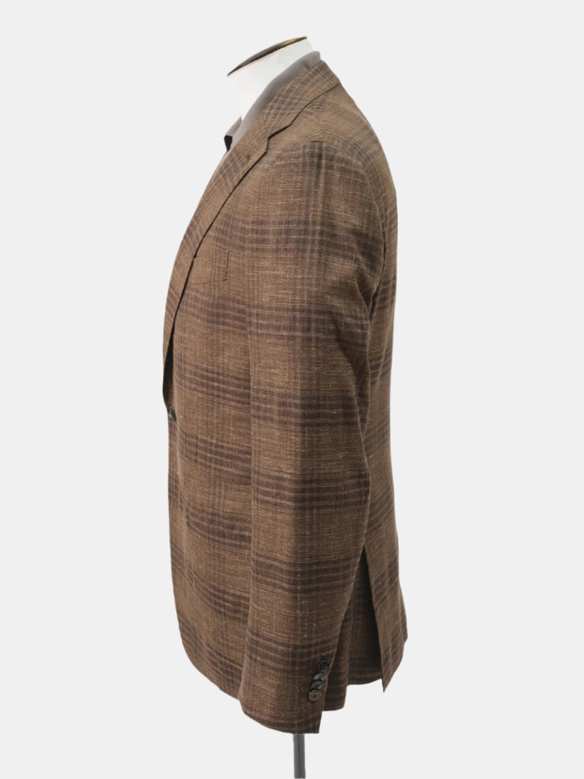 Rust Brown Wool Silk Linen Check Blazer Sample - LUCKY LAST