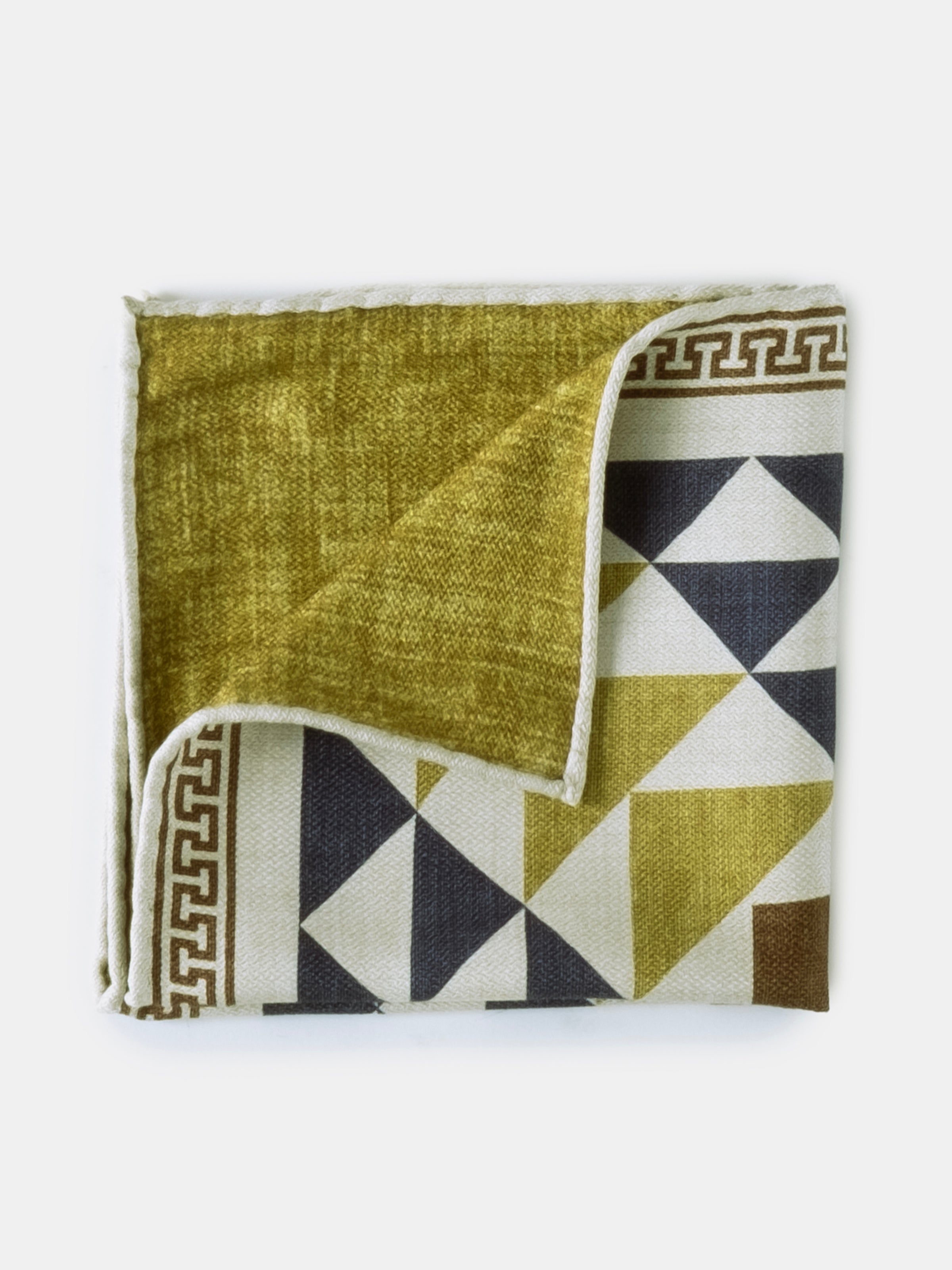 Meander Motif Silk Pochette - Sand & Olive