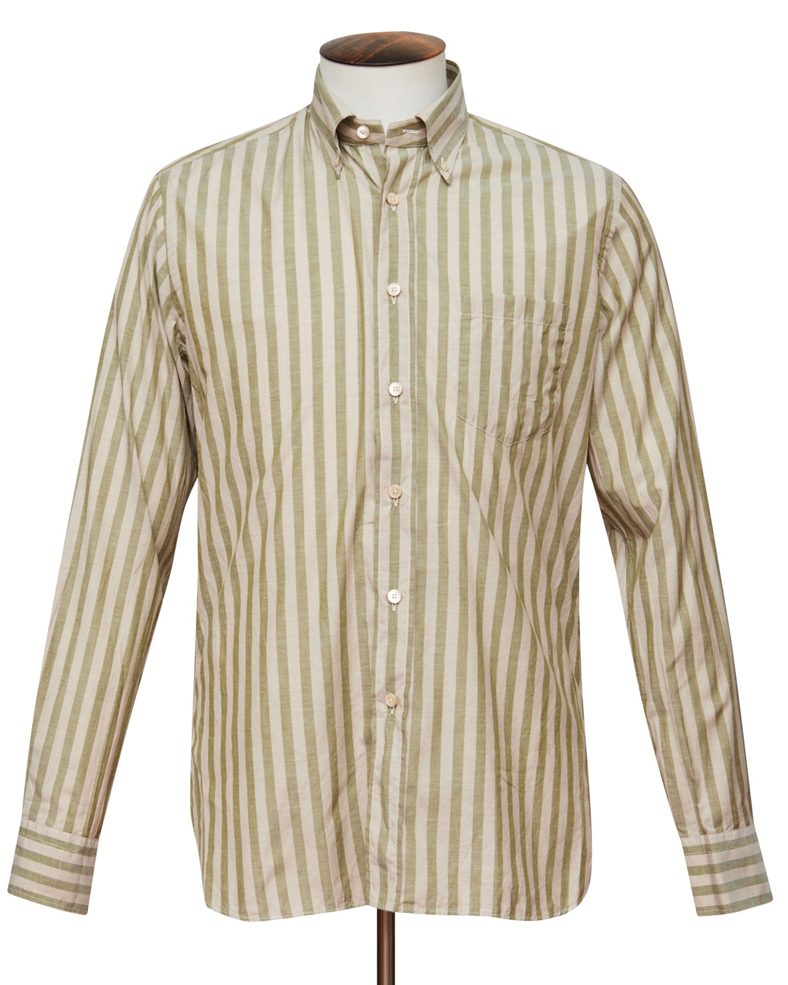 Button Down Shirt - Soft Beige and Olive Stripe LUCKY LAST