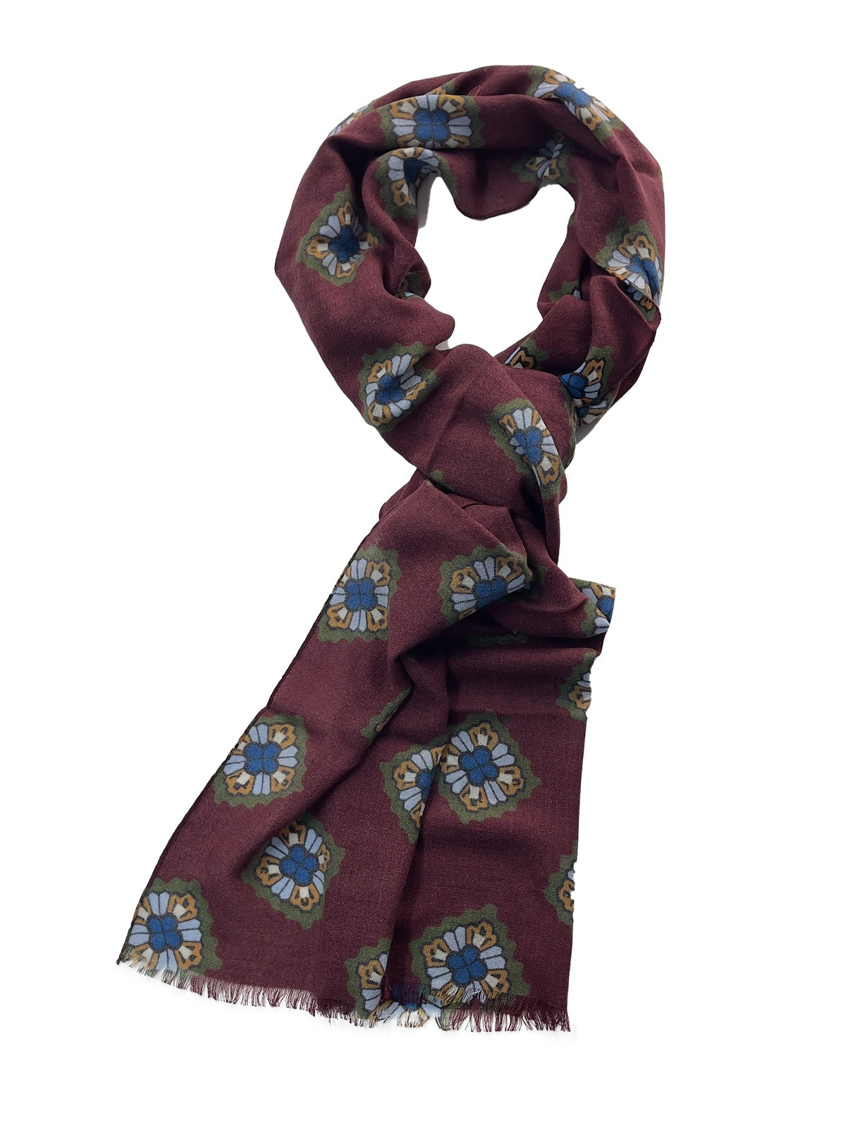 Cashmere Scarf - Burgundy Medallion Print