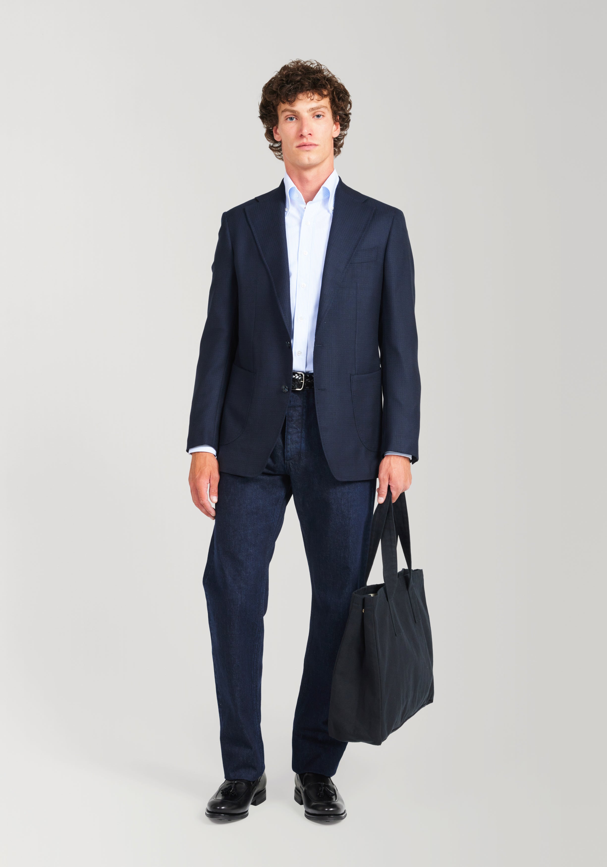 Wool Basketweave Blazer - Navy
