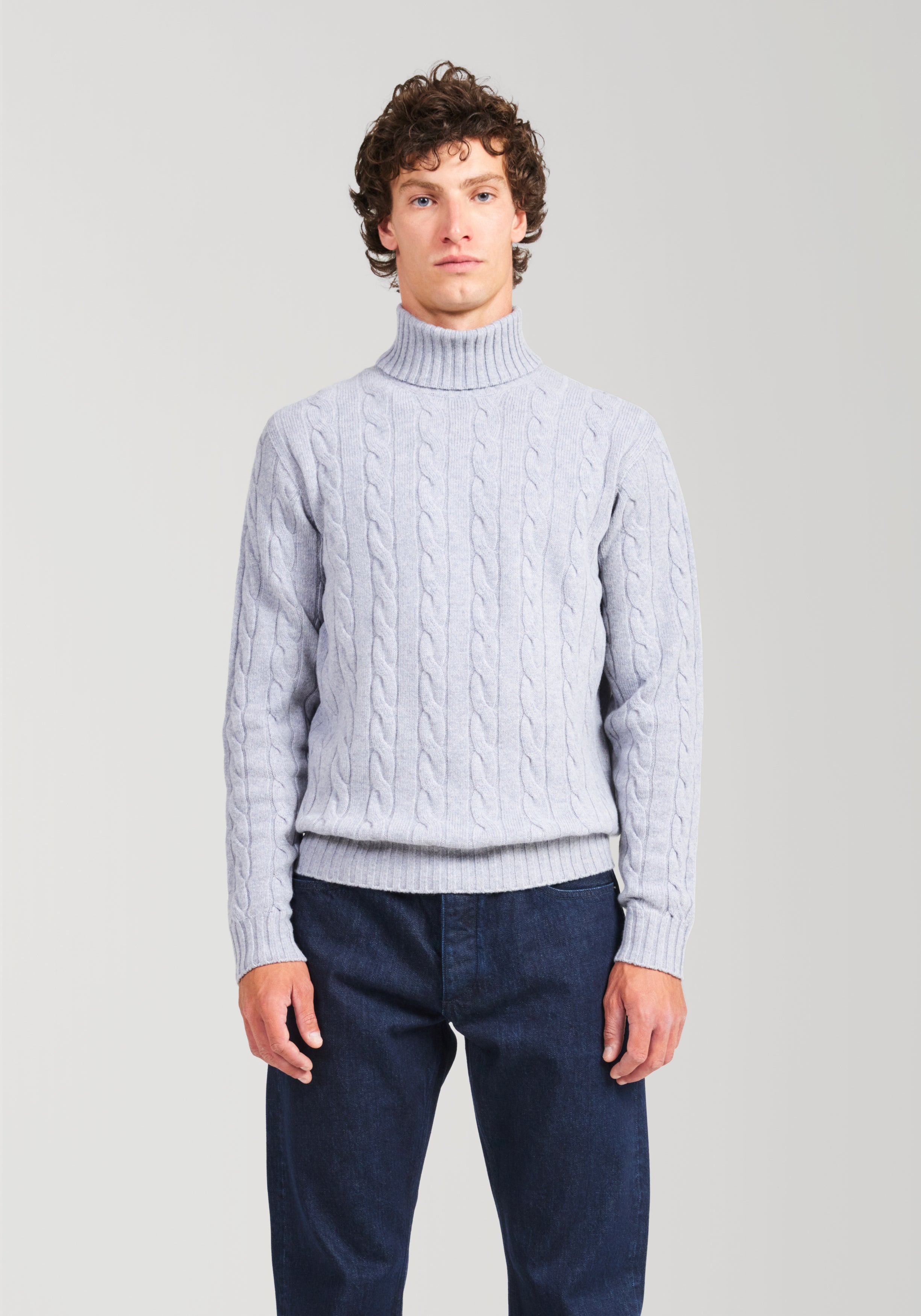 Wool & Cashmere Cable Turtle Neck Sweater - Heather Grey