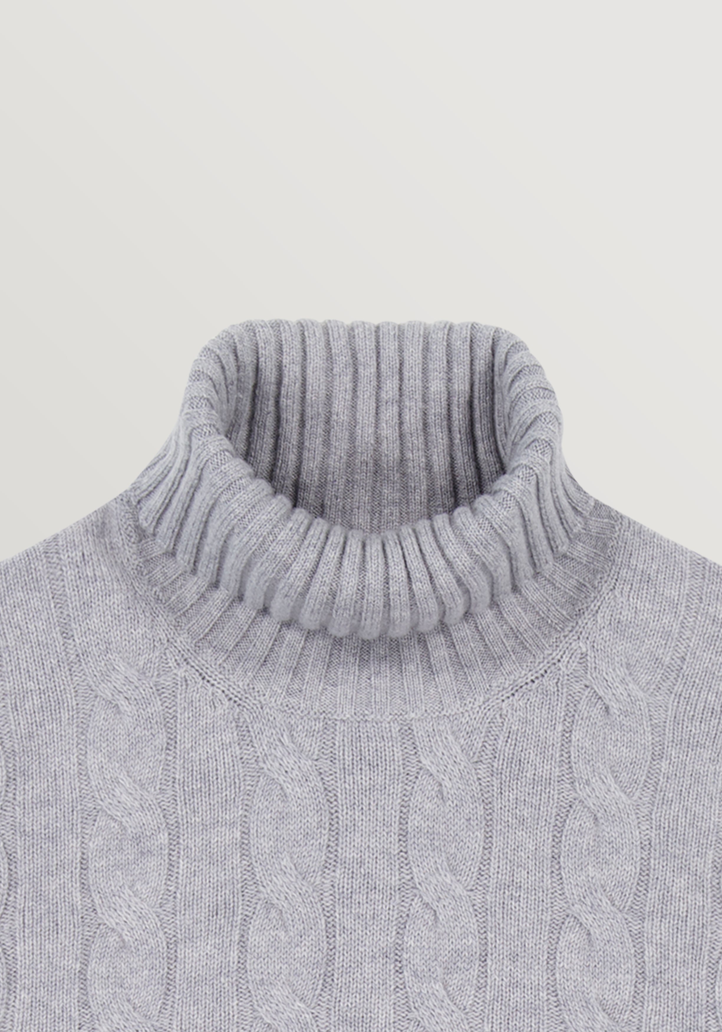 Wool & Cashmere Cable Turtle Neck Sweater - Heather Grey