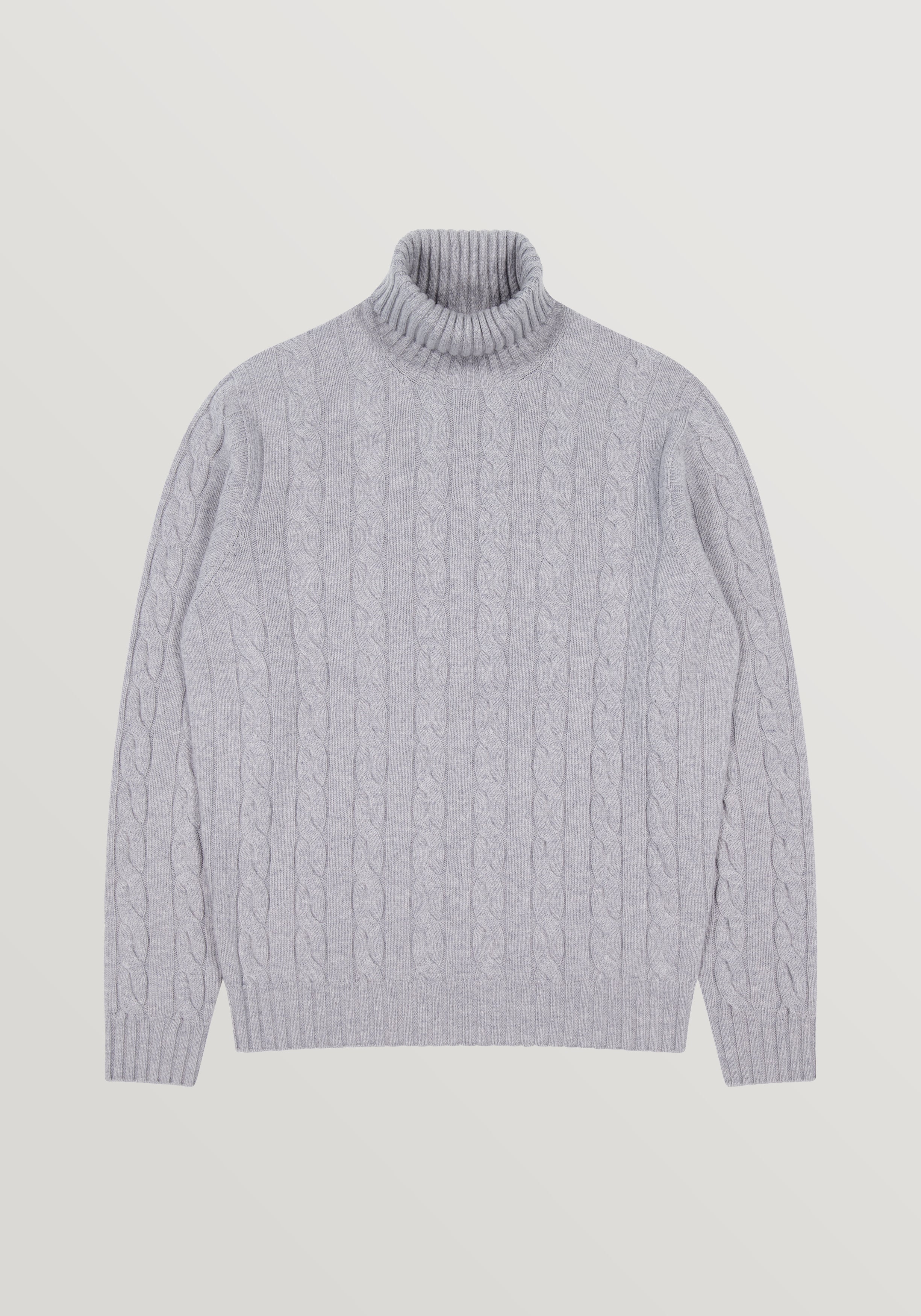 Wool & Cashmere Cable Turtle Neck Sweater - Heather Grey