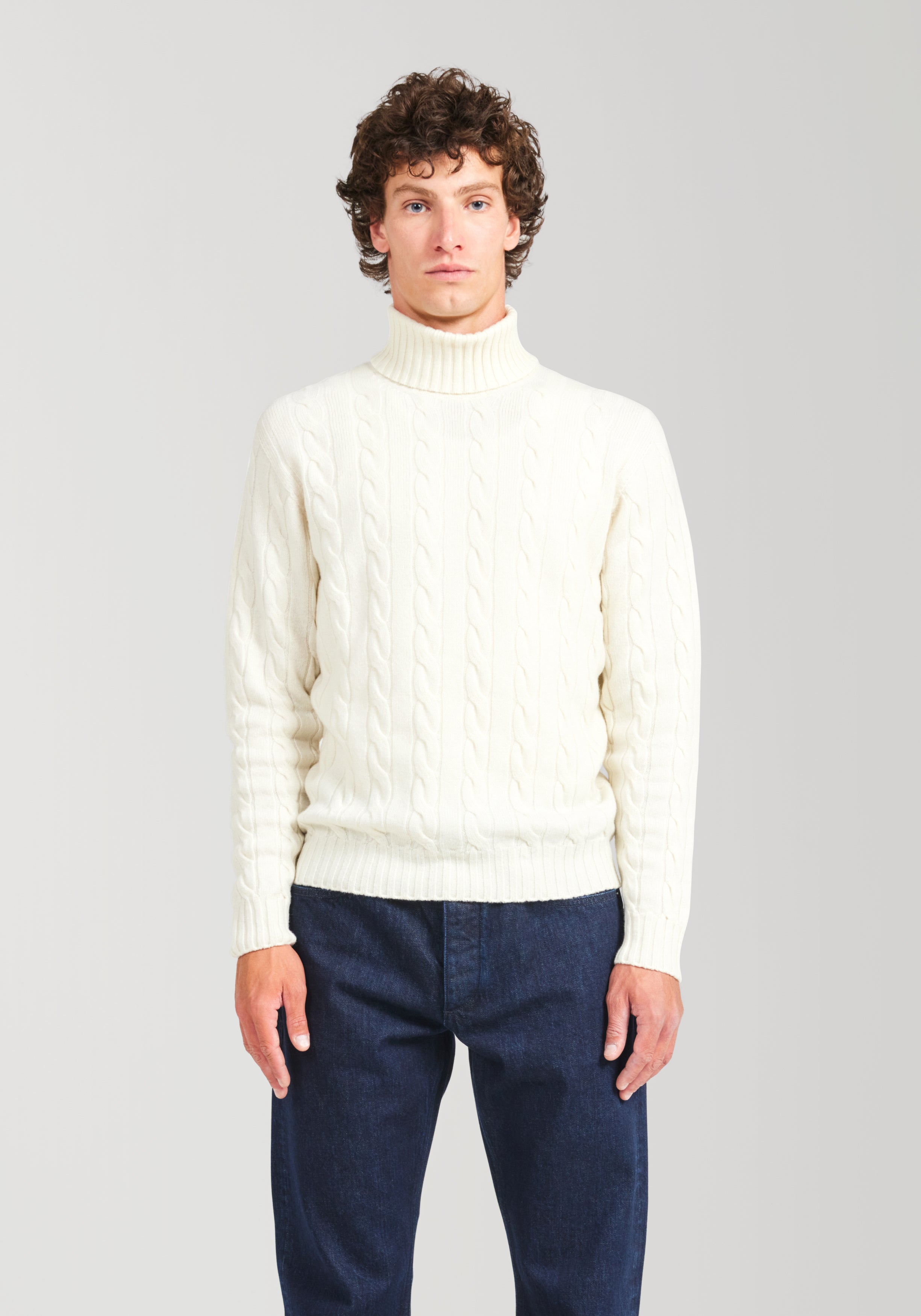 Wool & Cashmere Cable Turtle Neck Sweater - Ivory