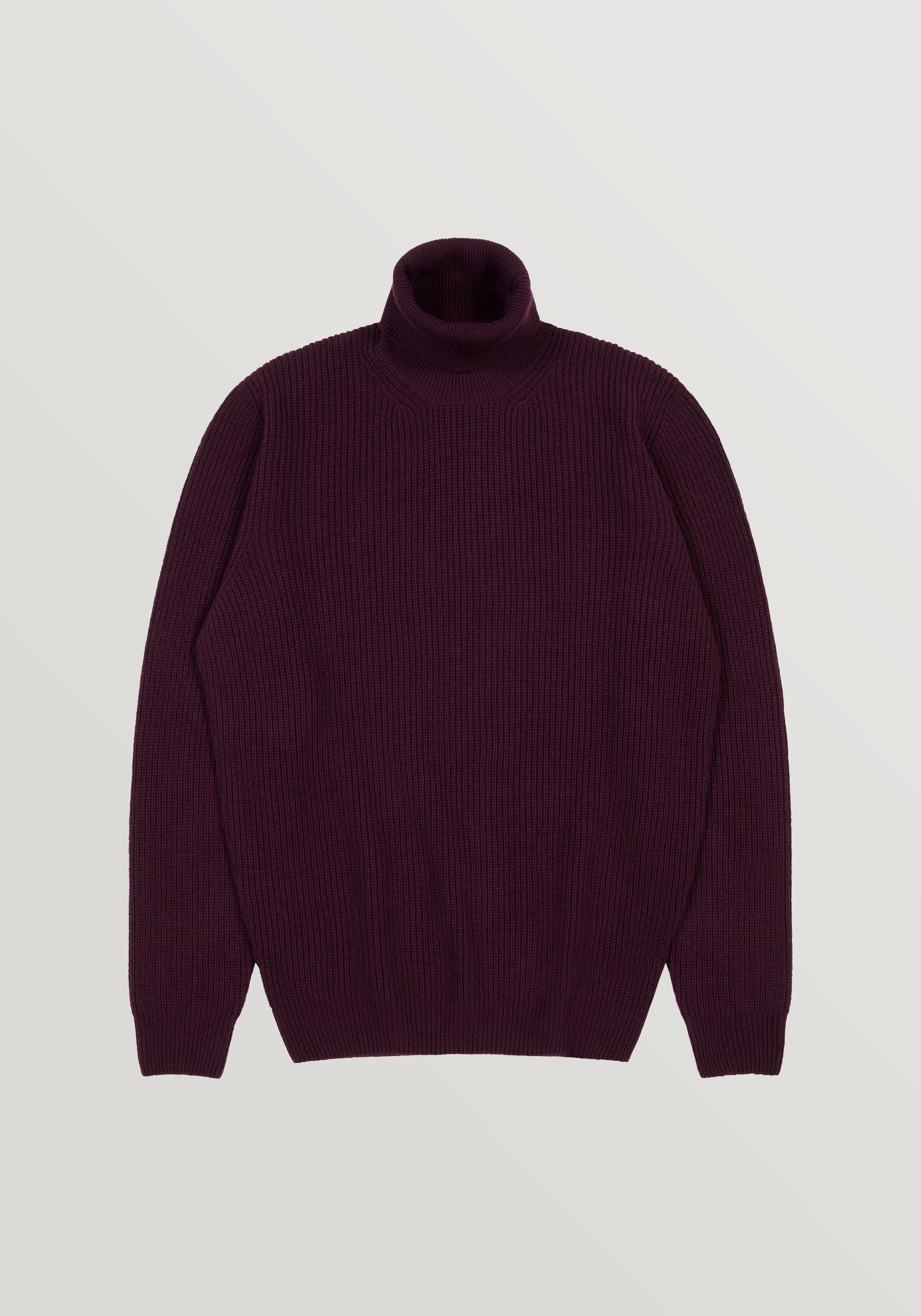 Wool & Cashmere Ribbed Turtle Neck Sweater - Burgundy