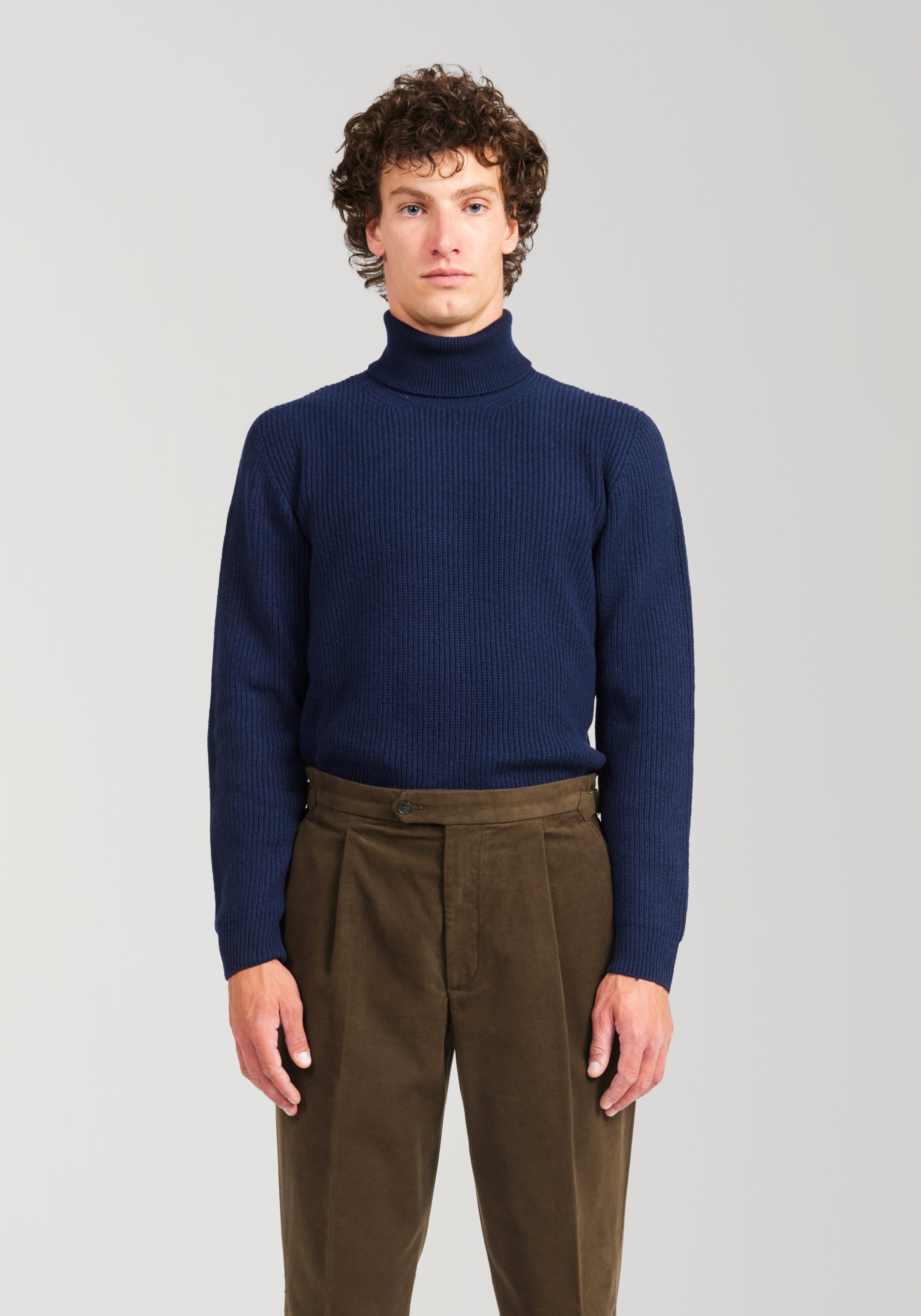 Wool & Cashmere Ribbed Turtle Neck Sweater - Midnight Blue