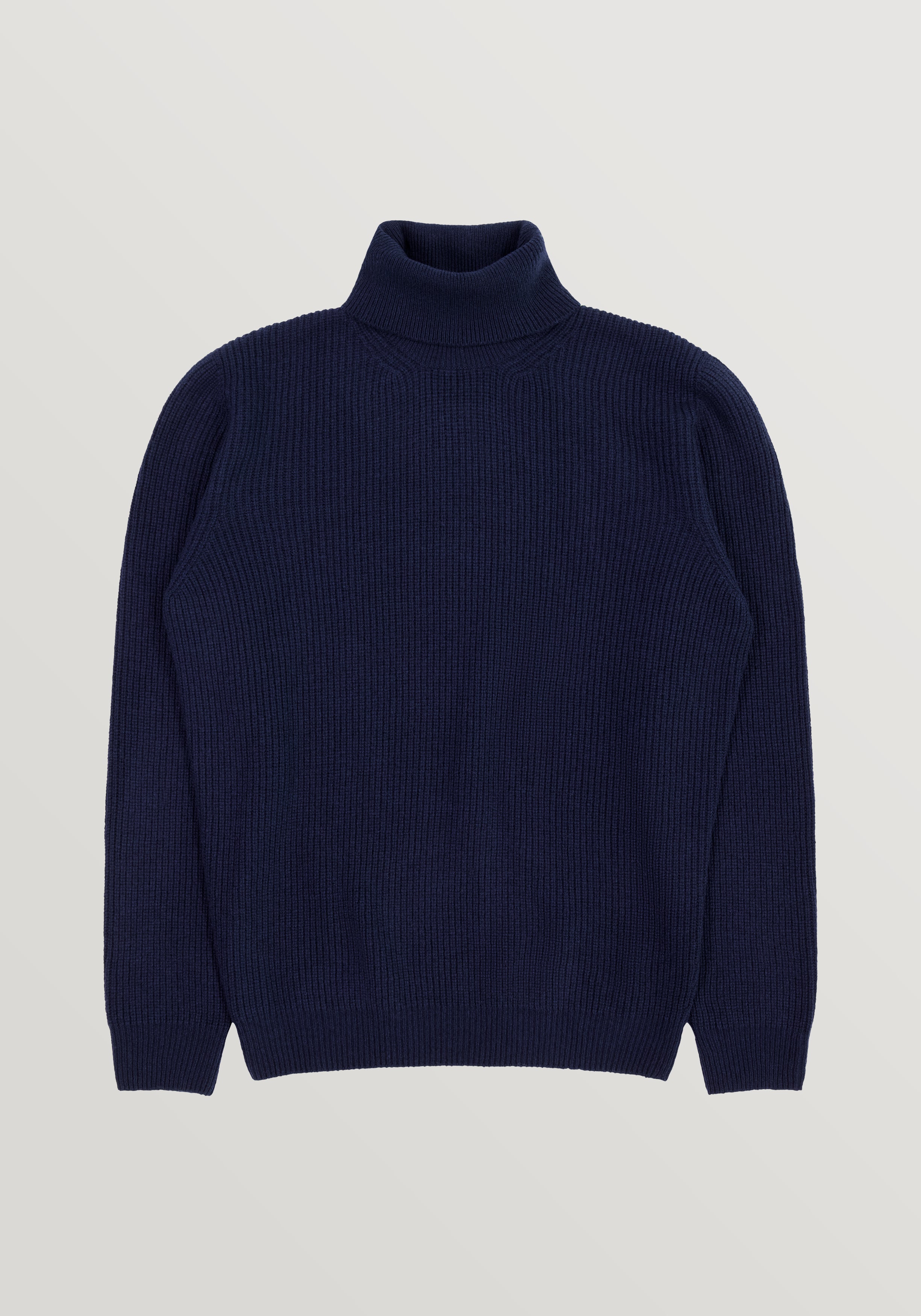 Wool & Cashmere Ribbed Turtle Neck Sweater - Midnight Blue