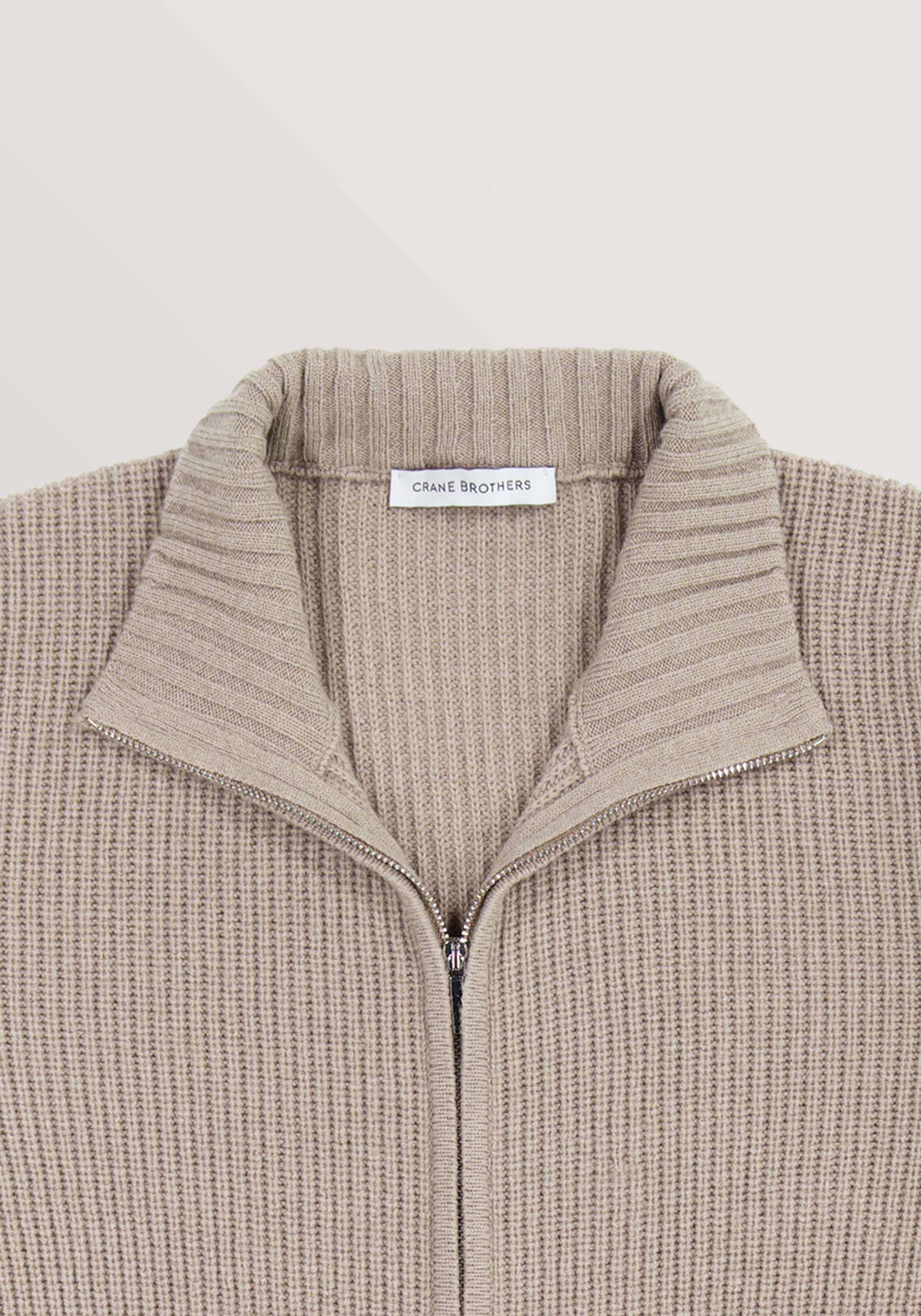 Wool & Cashmere Ribbed Zip Knit Sweater - Beige