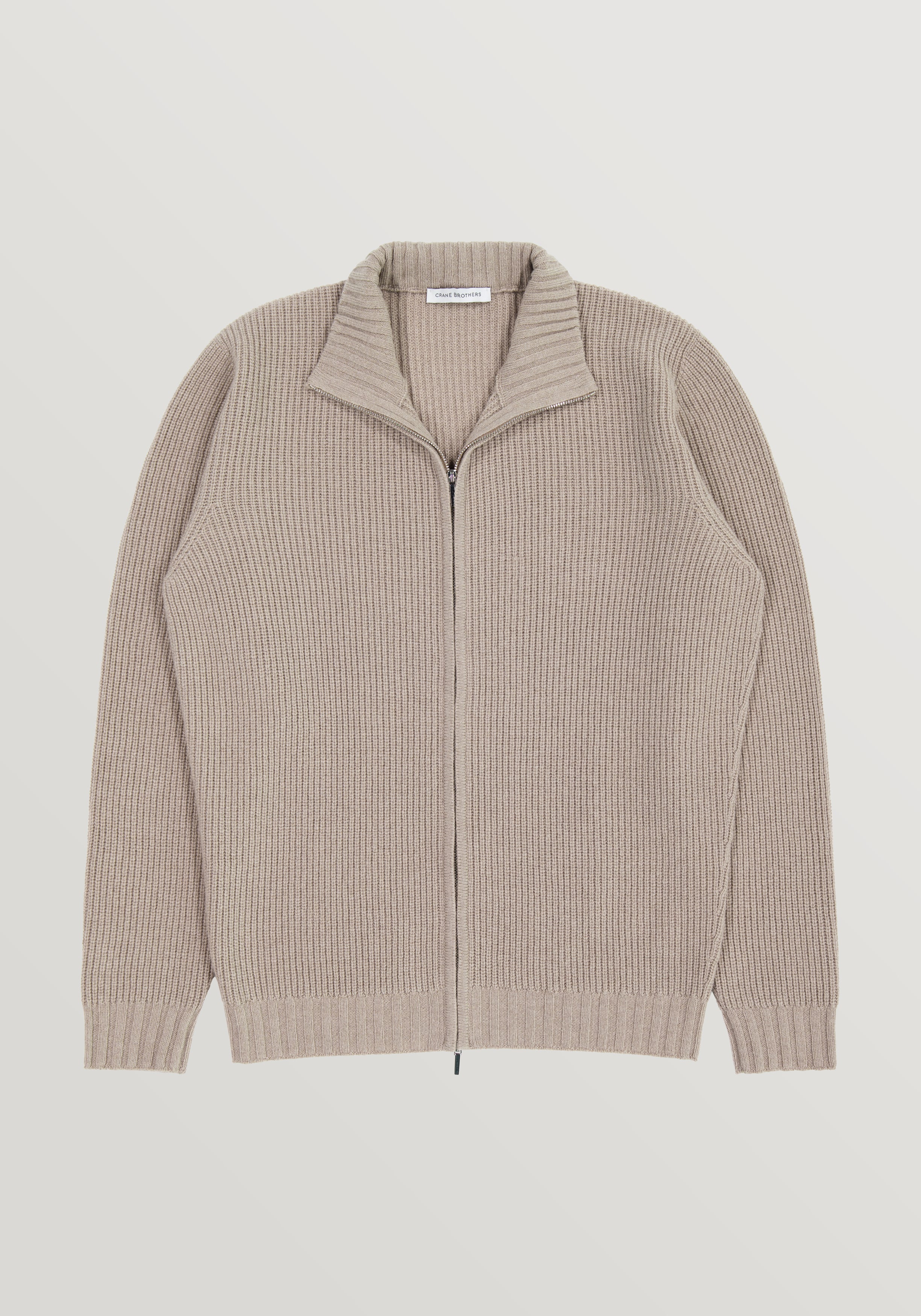 Wool & Cashmere Ribbed Zip Knit Sweater - Beige