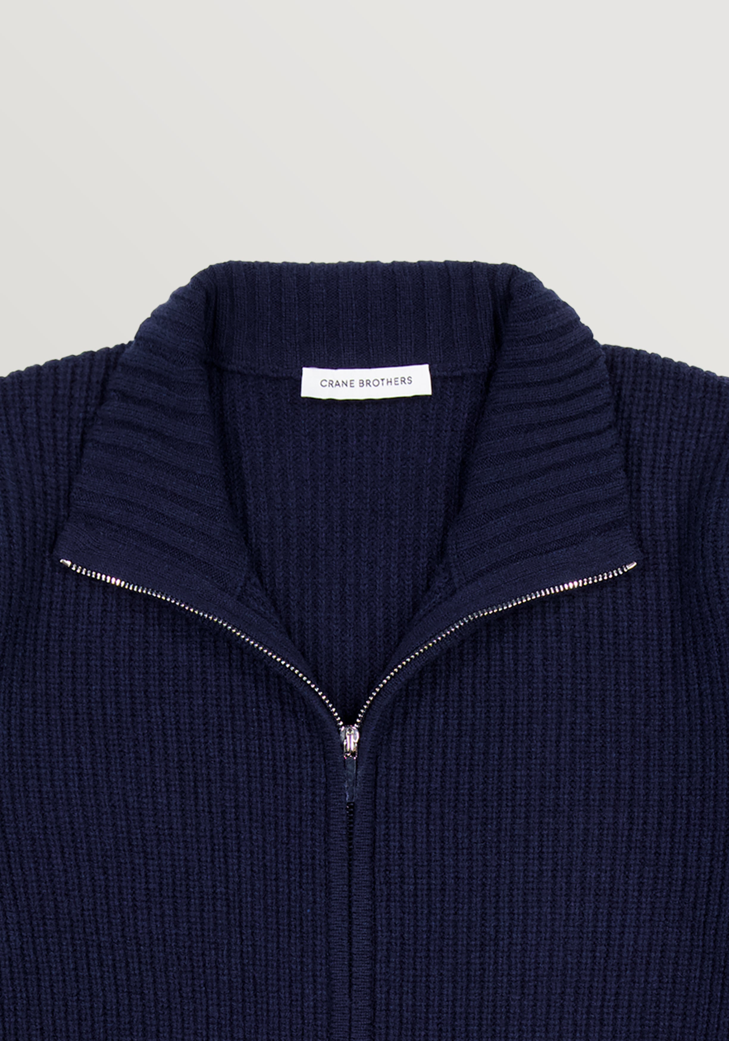 Wool & Cashmere Ribbed Zip Knit Sweater - Midnight Blue