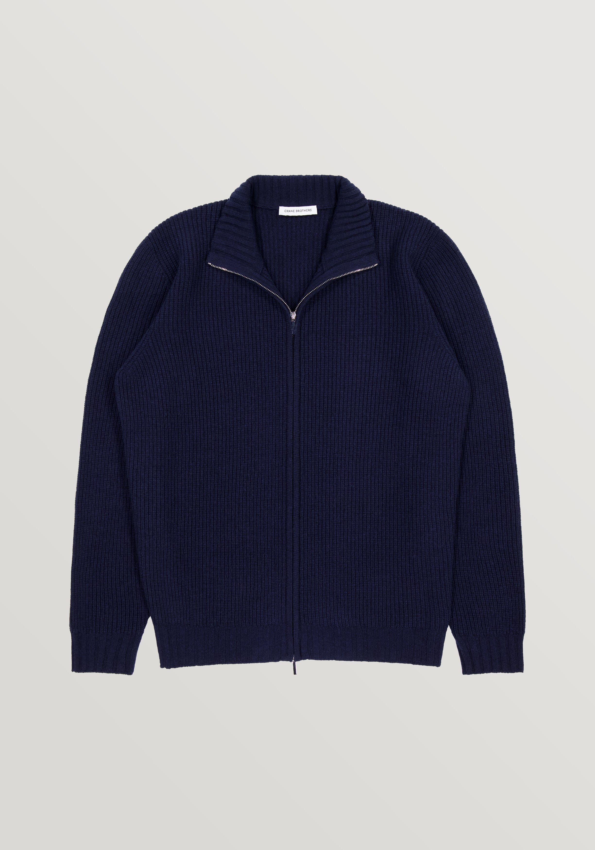 Wool & Cashmere Ribbed Zip Knit Sweater - Midnight Blue