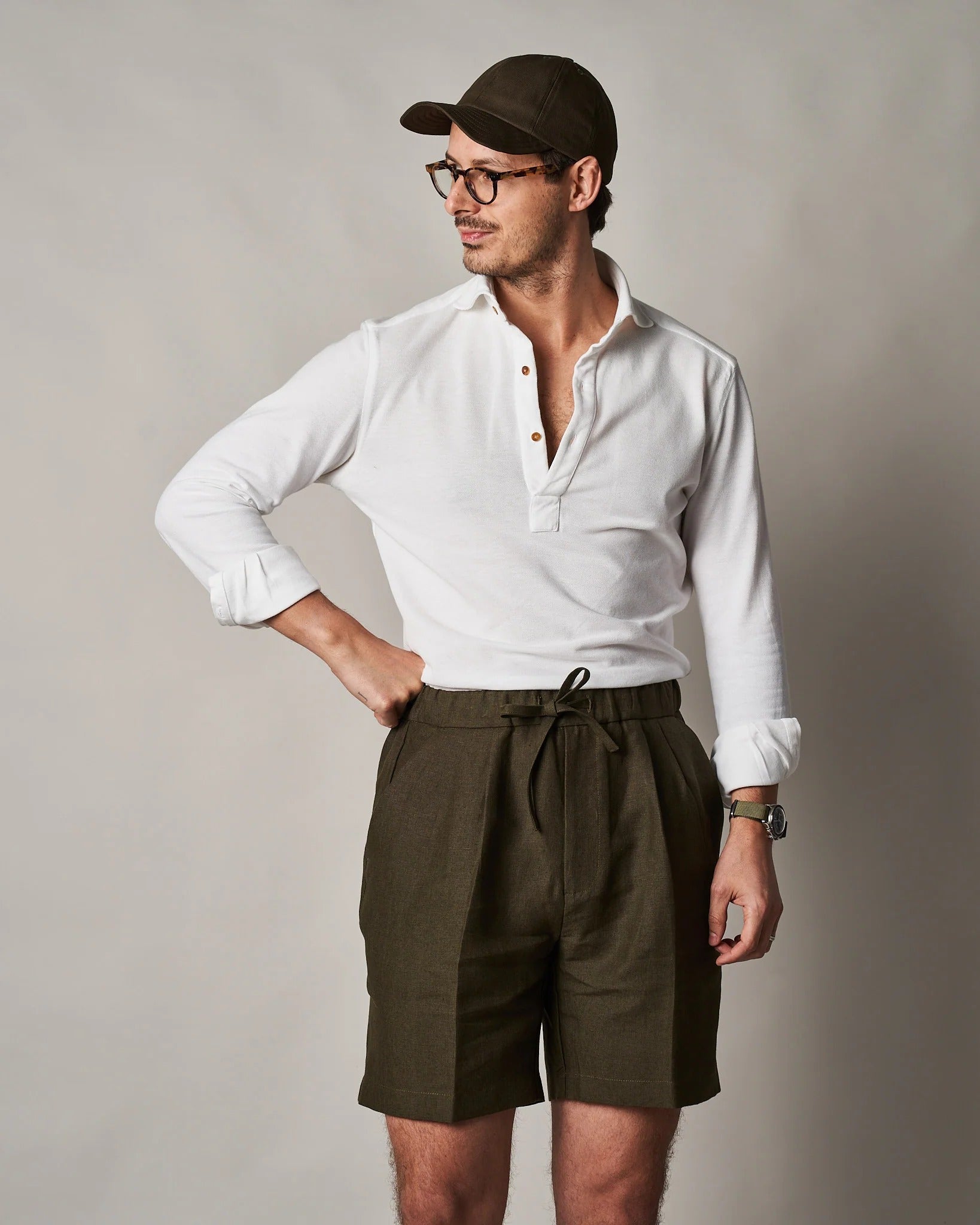 Informale Linen Drawstring Shorts - Khaki