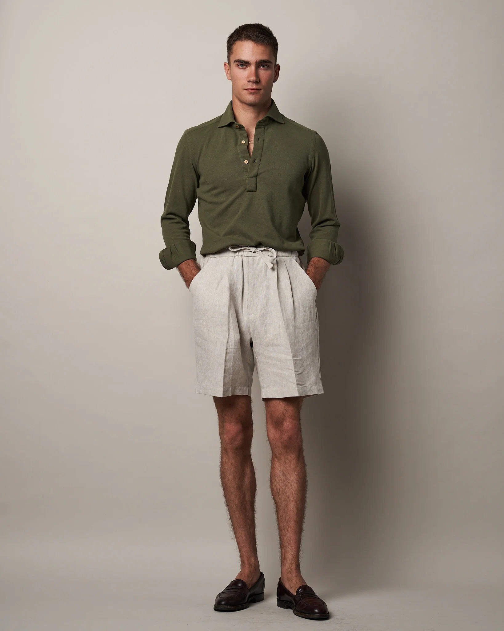 Informale Linen Drawstring Shorts - Stone