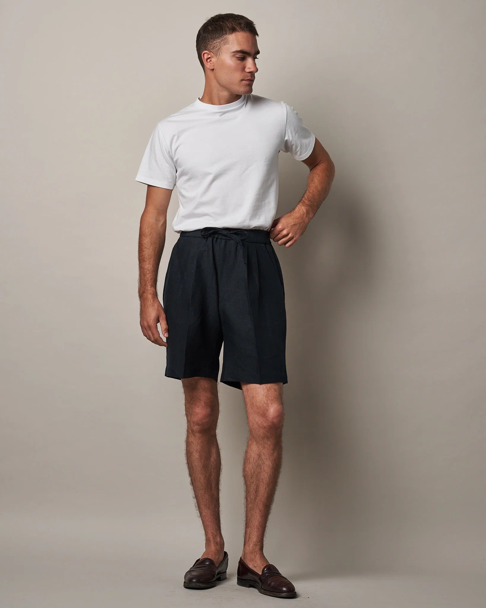 Informale Linen Drawstring Shorts - Navy