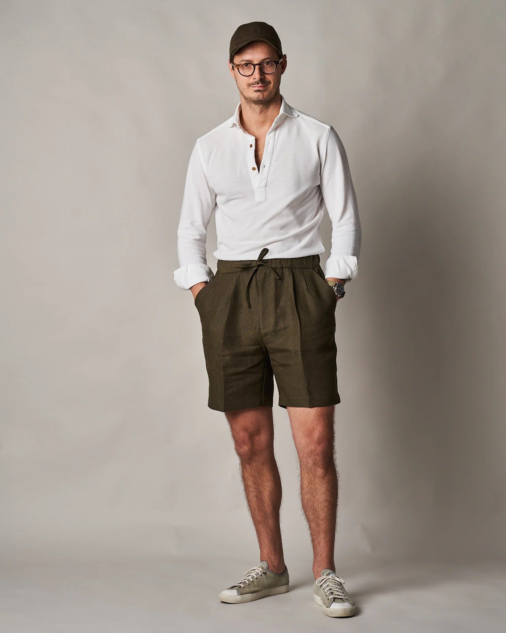 Informale Linen Drawstring Shorts - Khaki