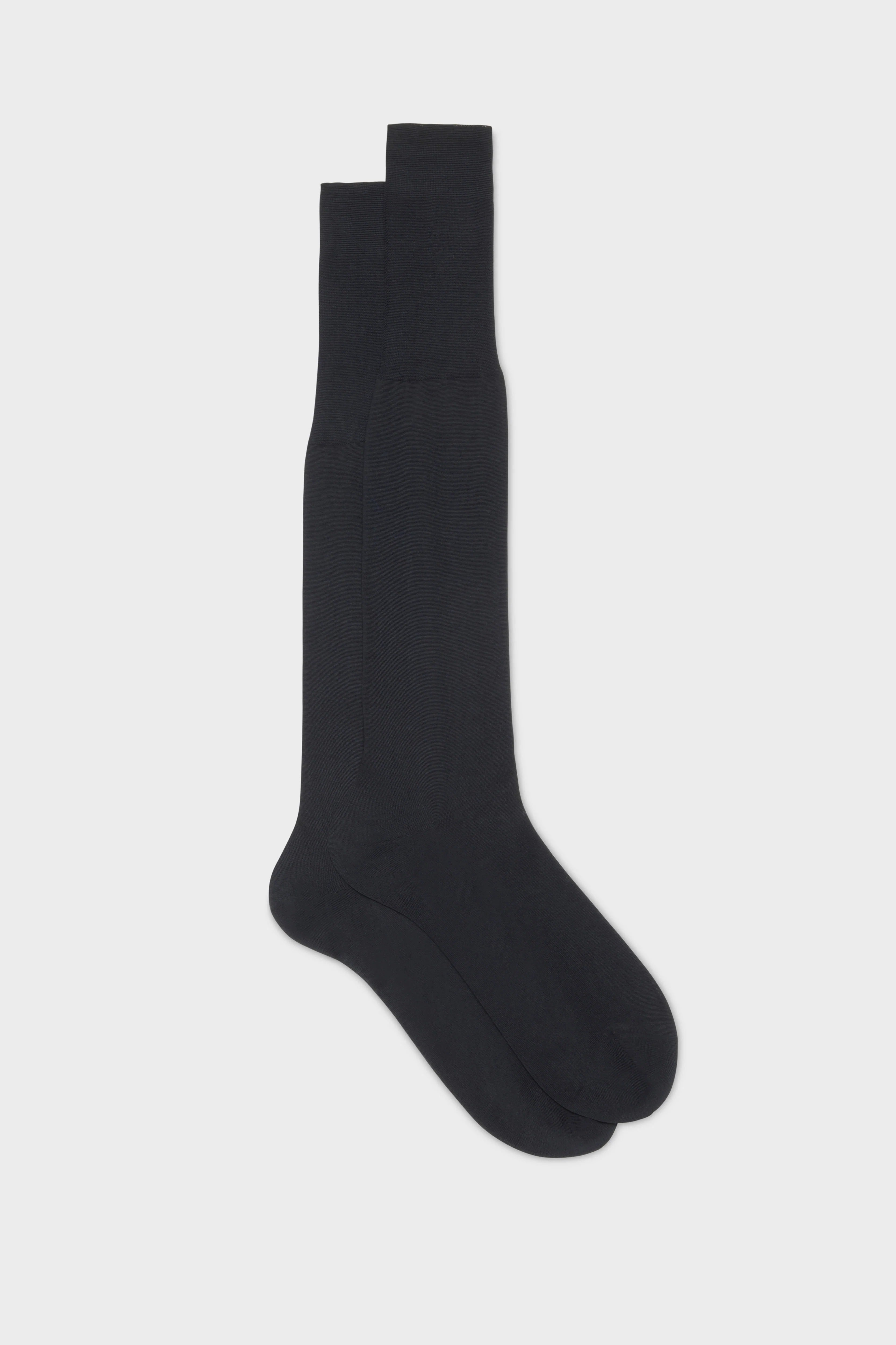 Bresciani Calf Length Plain Cotton Socks - Navy