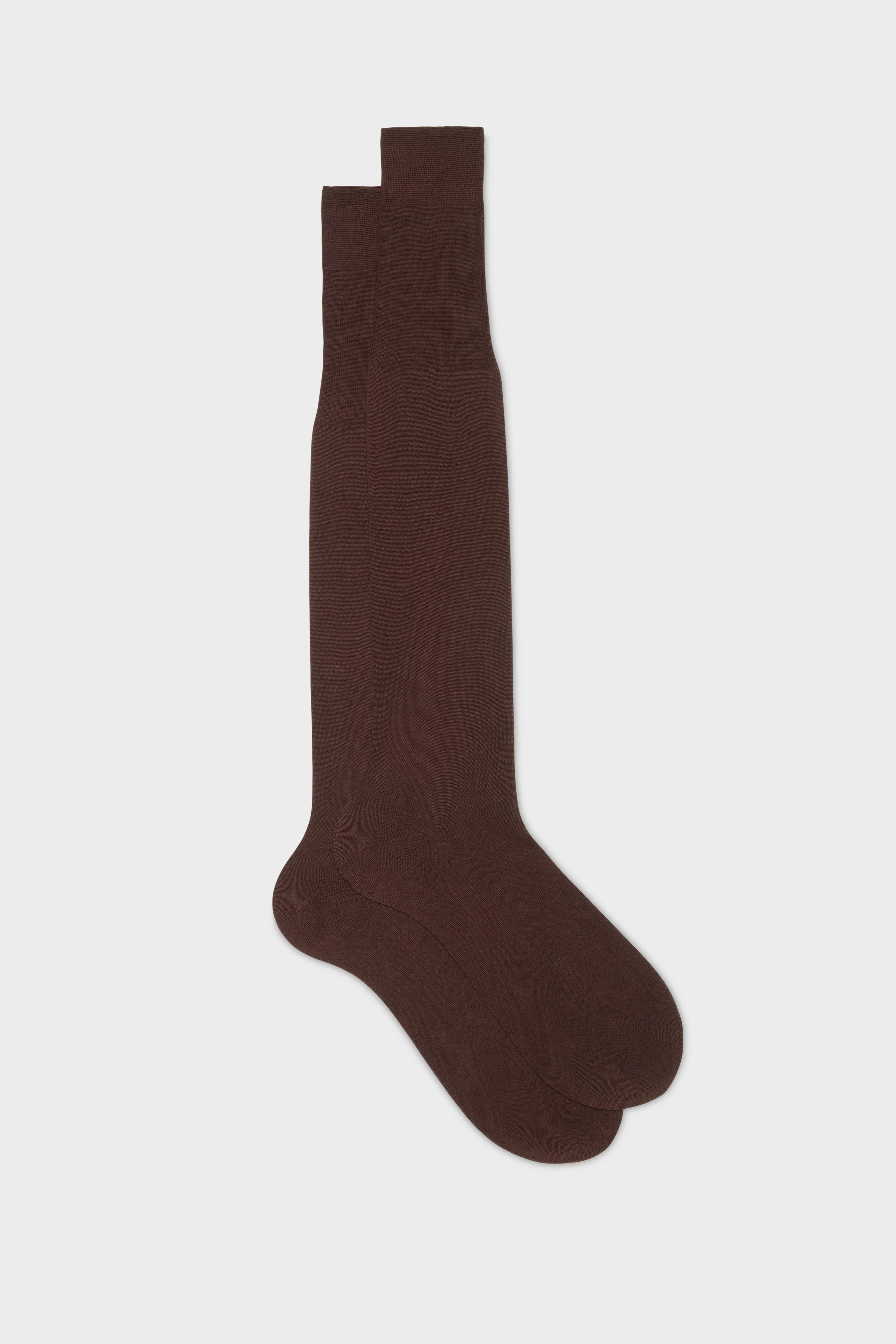 Bresciani Calf Length Plain Cotton Socks - Burgundy