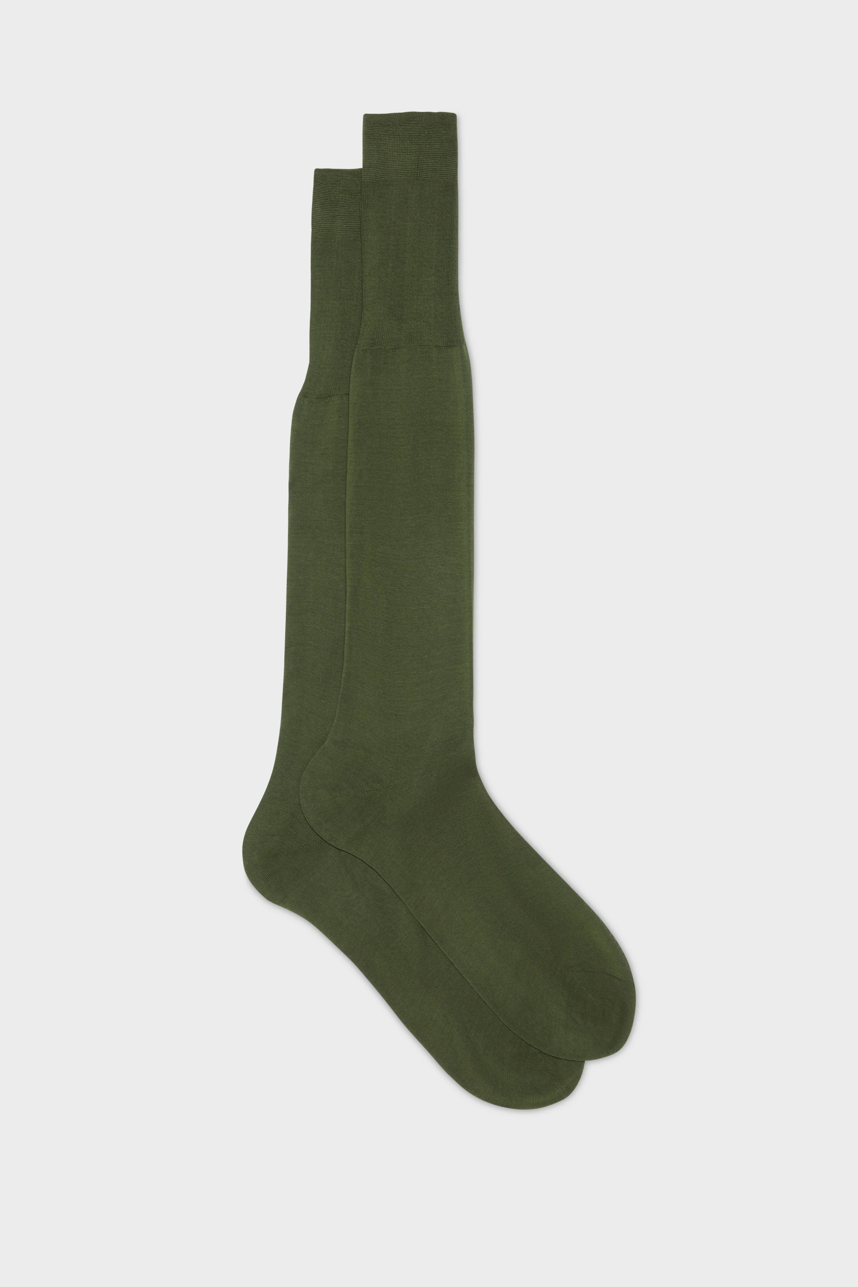 Bresciani Calf Length Plain Cotton Socks - Olive