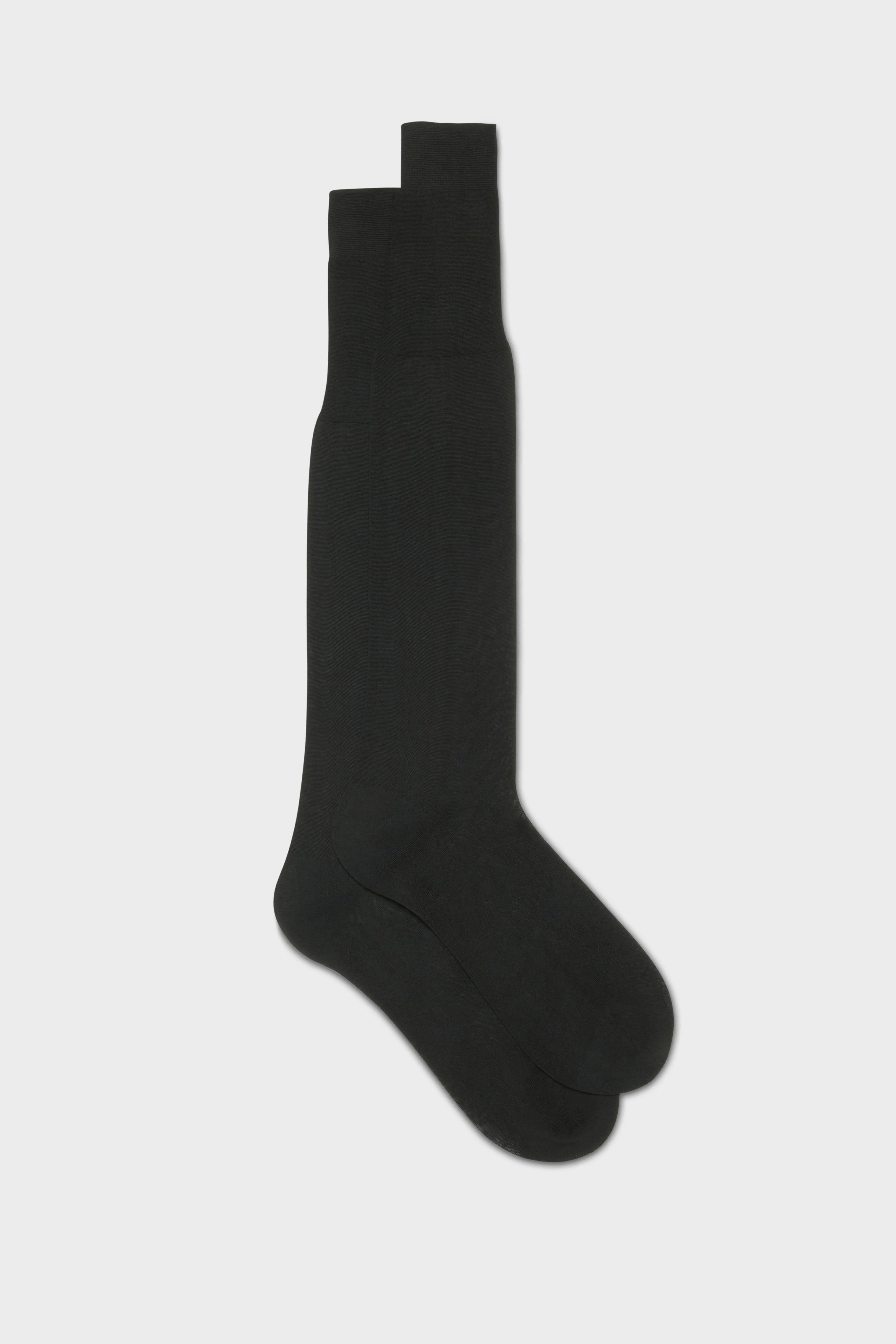 Bresciani Calf Length Plain Cotton Socks - Charcoal Grey